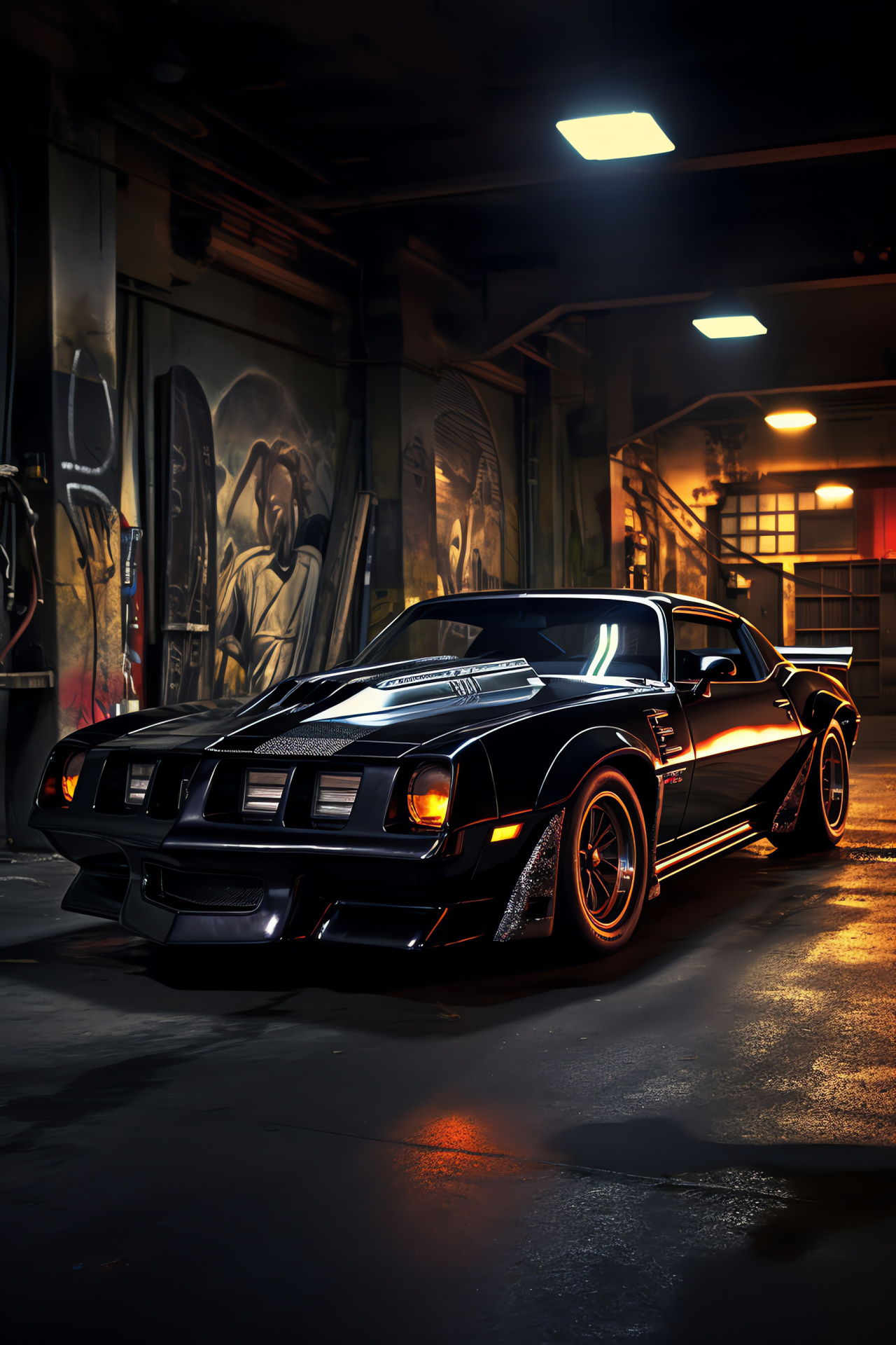 Pontiac Ws6 Trans Am, parked underground, automotive style, illumination highlights, dim lighting ambiance, HD Phone Image