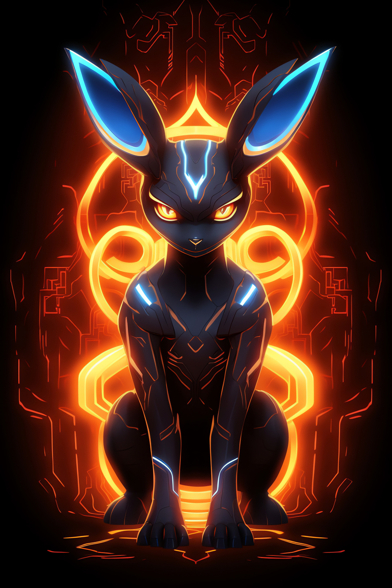 Umbreon portrait, Eevee evolution, Dark-type Pokmon, Stance, Monochrome background, HD Phone Image