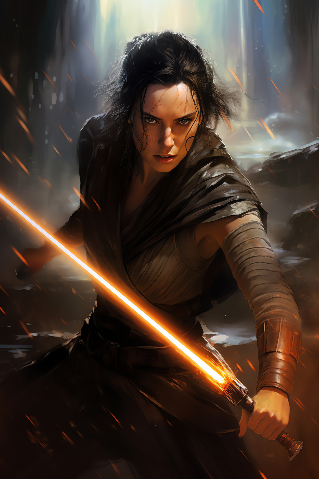 Rey Star Wars, Force combat, Sci-fi action, Conflict duel, Cinematic antagonist, HD Phone Image