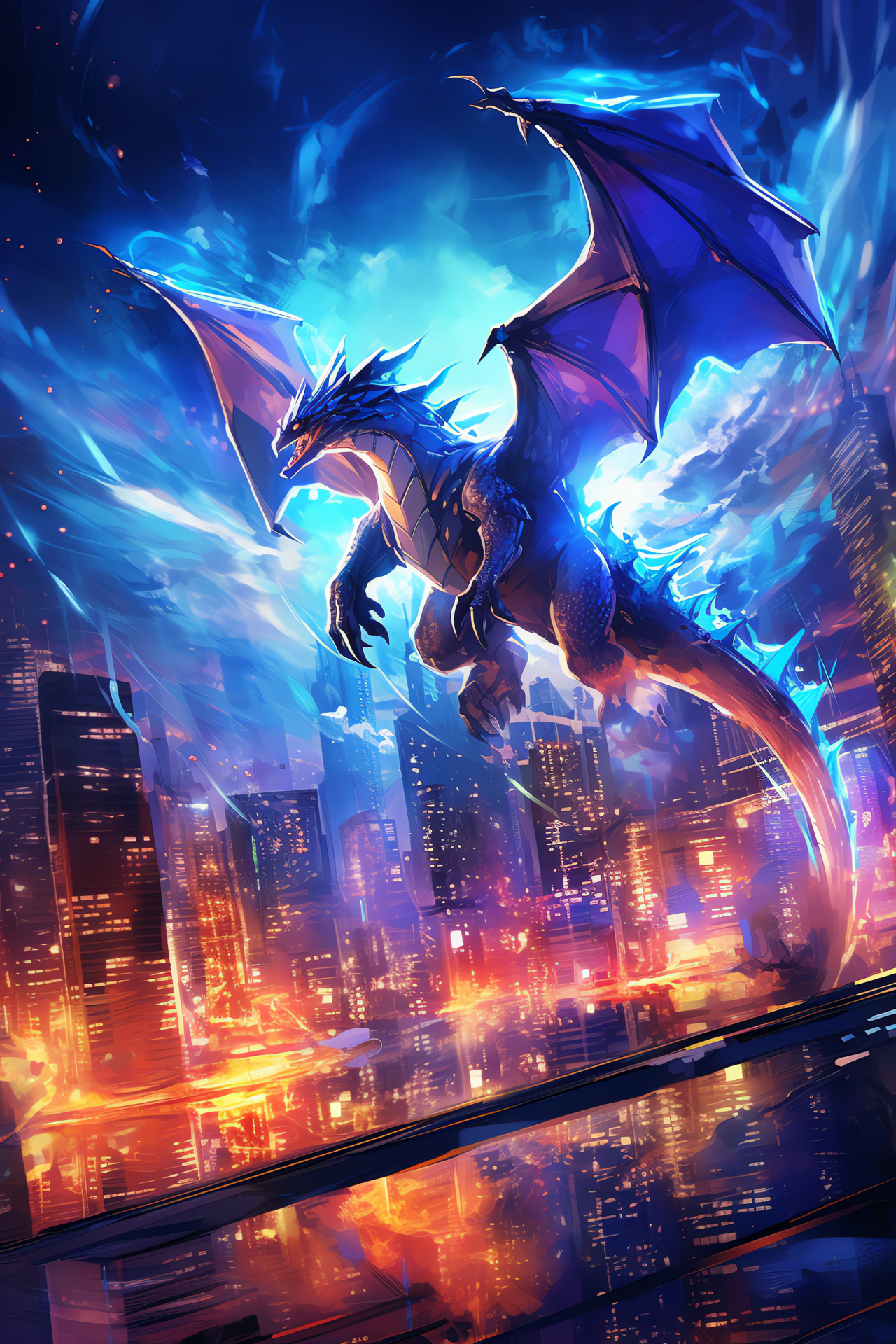 Mega Charizard, urban future, gaming motion, neon light spectacle, creature, HD Phone Wallpaper