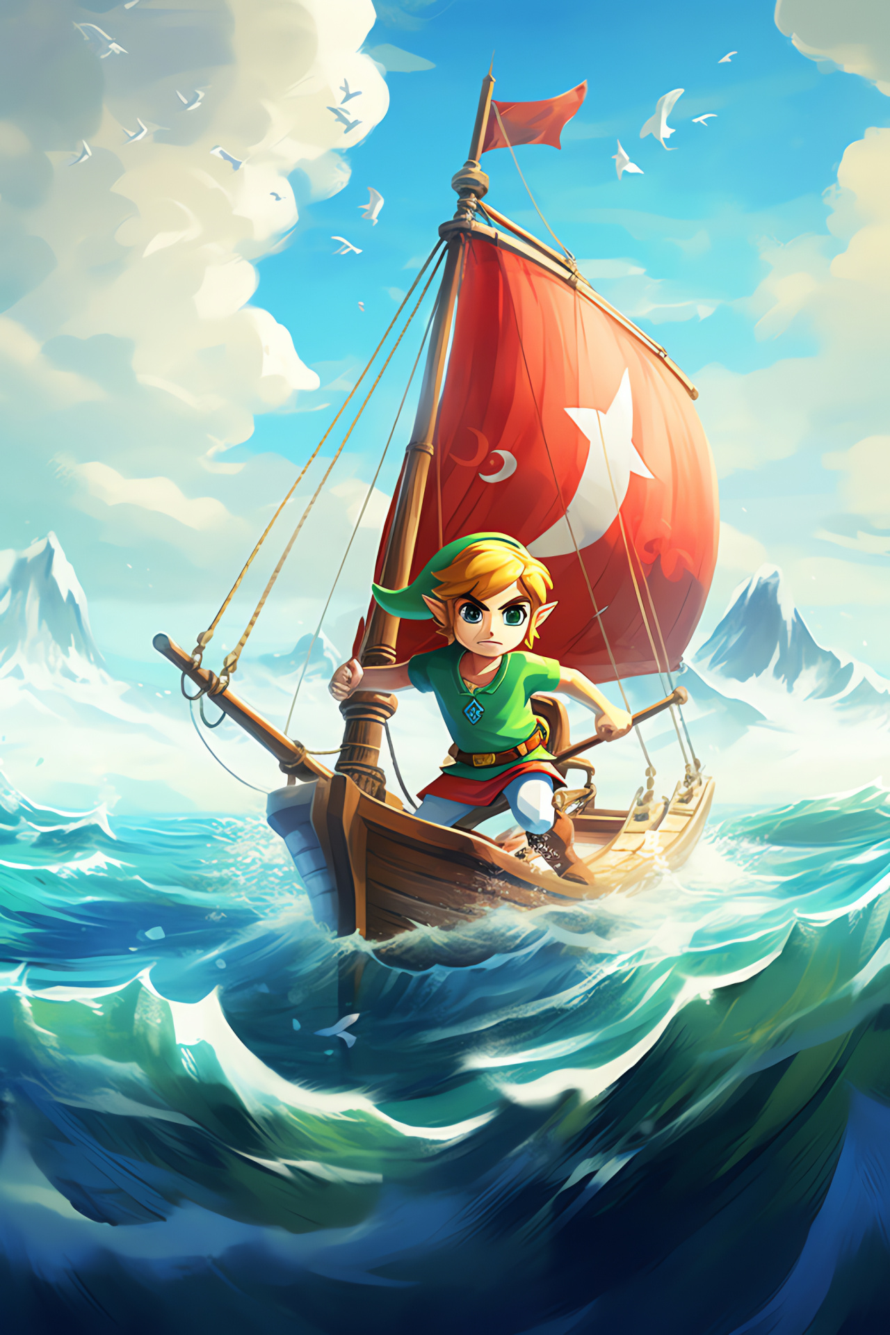 Toon Link, Maritime vessel companion, Nautical odyssey, Wave crest, Link's quest, HD Phone Image