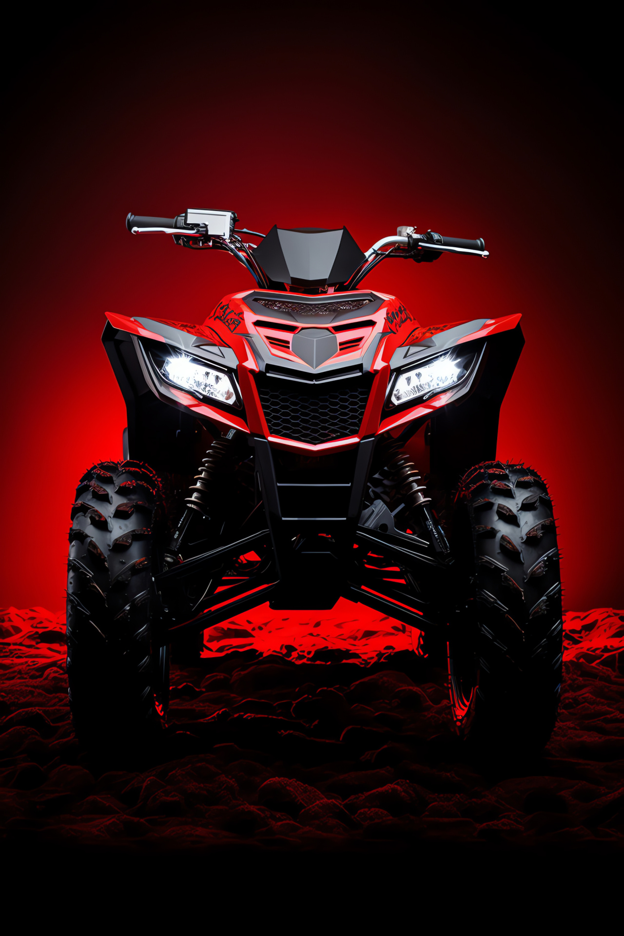 Fiery Raptor 700, Striking red contrast backdrop, Dual-tone vehicle finish, Sport model ATV, Sleek design showcase, HD Phone Image