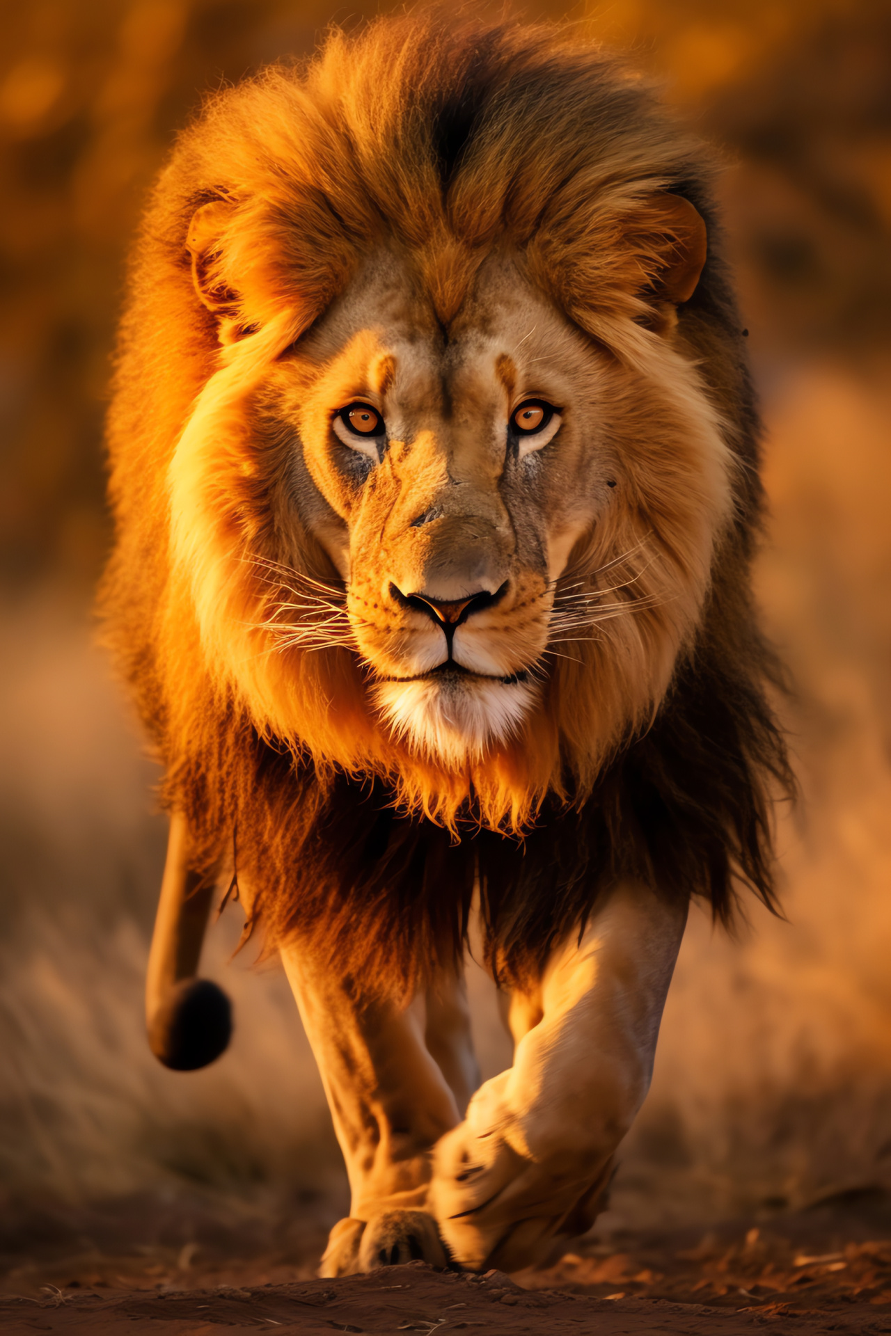 Savanna king lion, majestic feline, grassland ecosystem, large predator, powerful animal presence, HD Phone Image