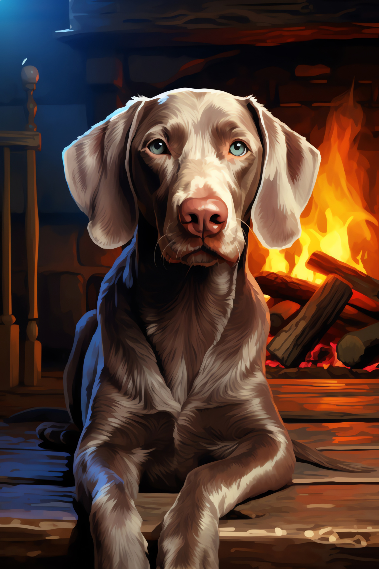 Mature Weimaraner, Brown-eyed dog, Canine with lengthy fur, Warm hue pet, Fireside companion, HD Phone Image