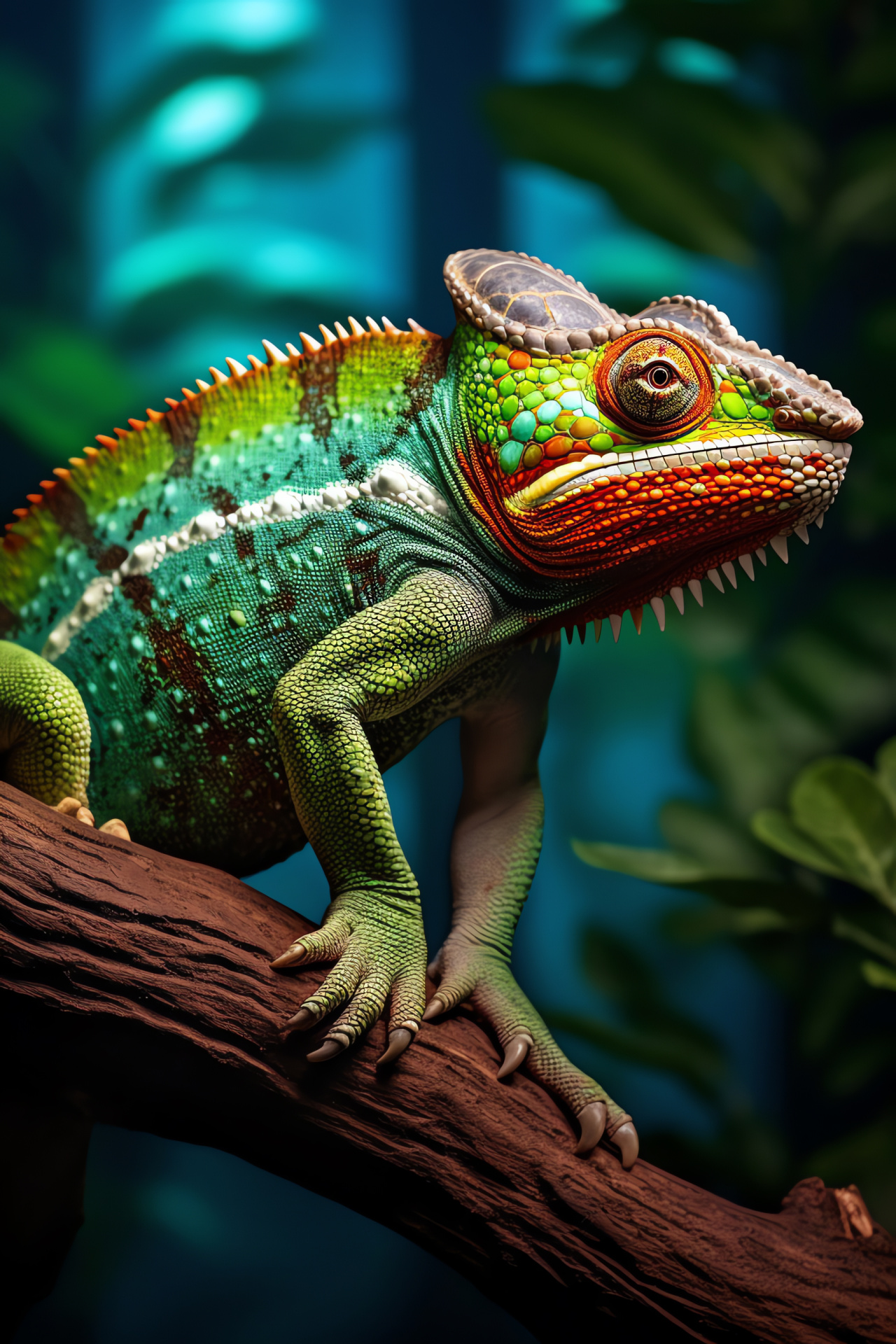 Chameleon reptile, Color-changing ability, Climbing lizard, Exotic species, Tree habitat, HD Phone Wallpaper