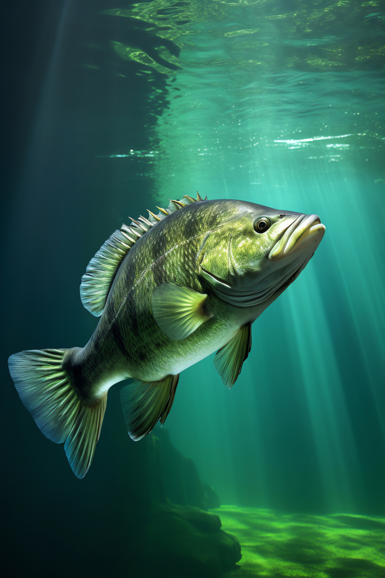 Smallmouth Bass fish, bronzed scale pattern, aquatic vertical striping, freshwater clarity, sensory adaptation, HD Phone Image