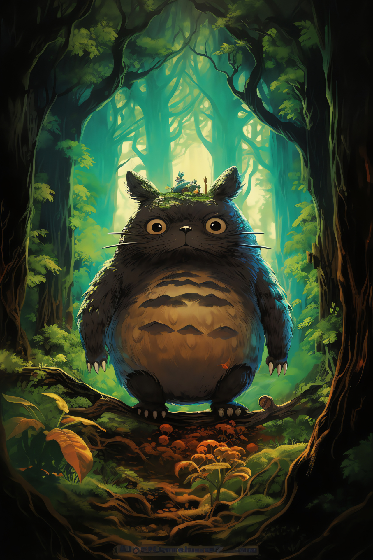 Totoro's forest home, Studio Ghibli anime, Mythical tree, Clear sky, Nature in animation, HD Phone Image