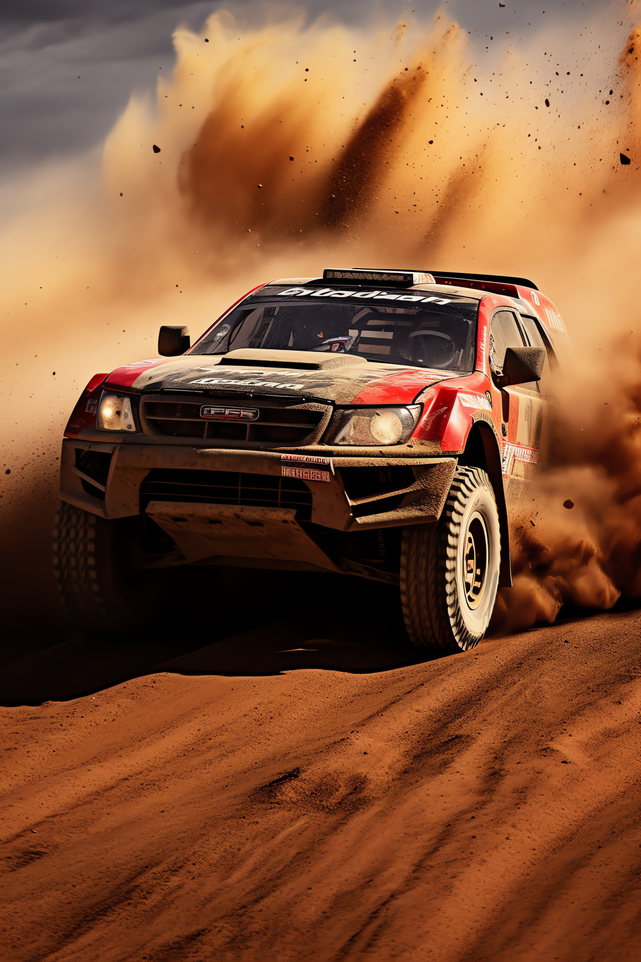 Rally Car, Baja 1000 racing, High-octane livery, Challenging terrain, Suspended action, HD Phone Wallpaper