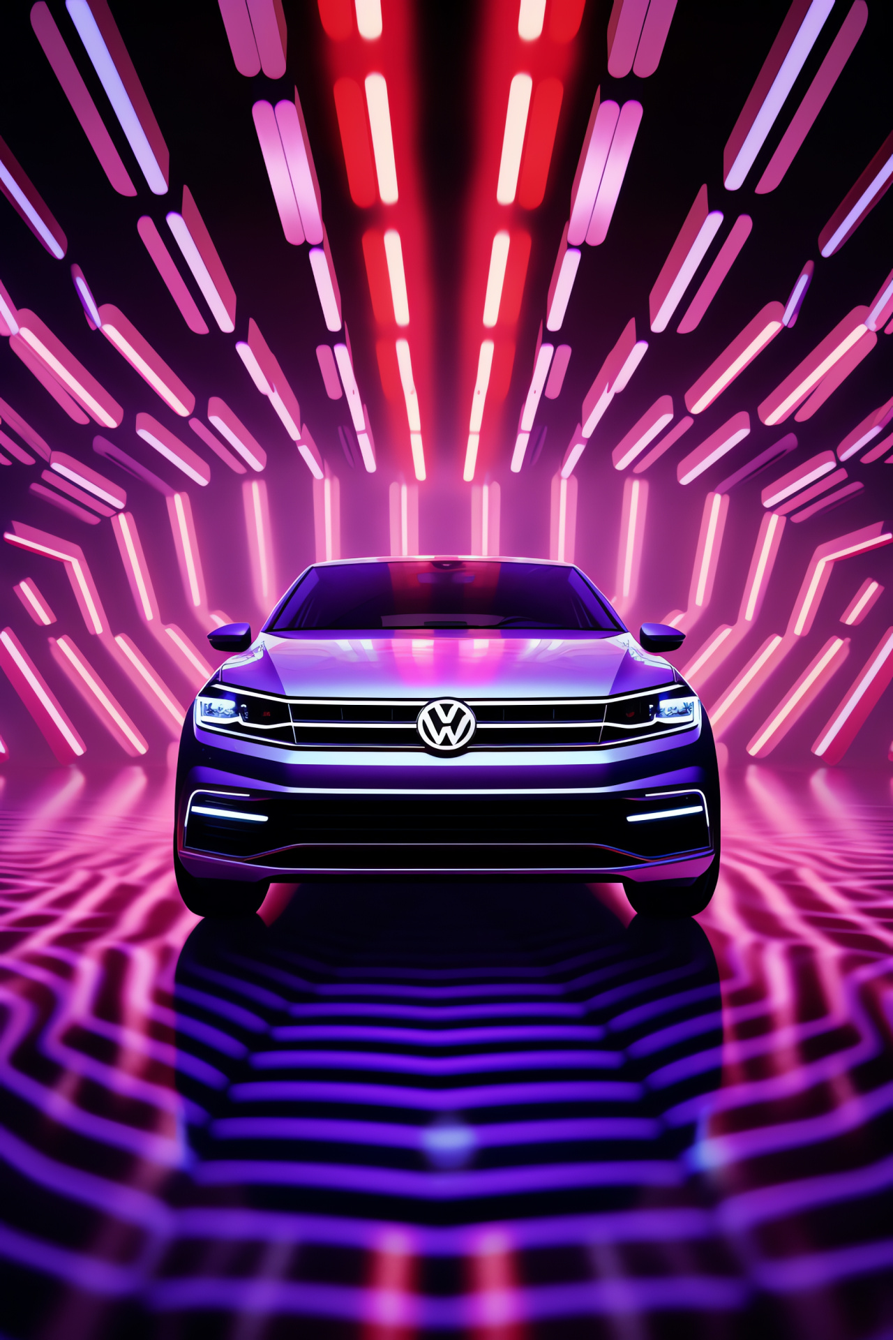 Volkswagen automotive icon, Panoramic hue saturation, Purple ambiance, Deep black background, HD Phone Wallpaper