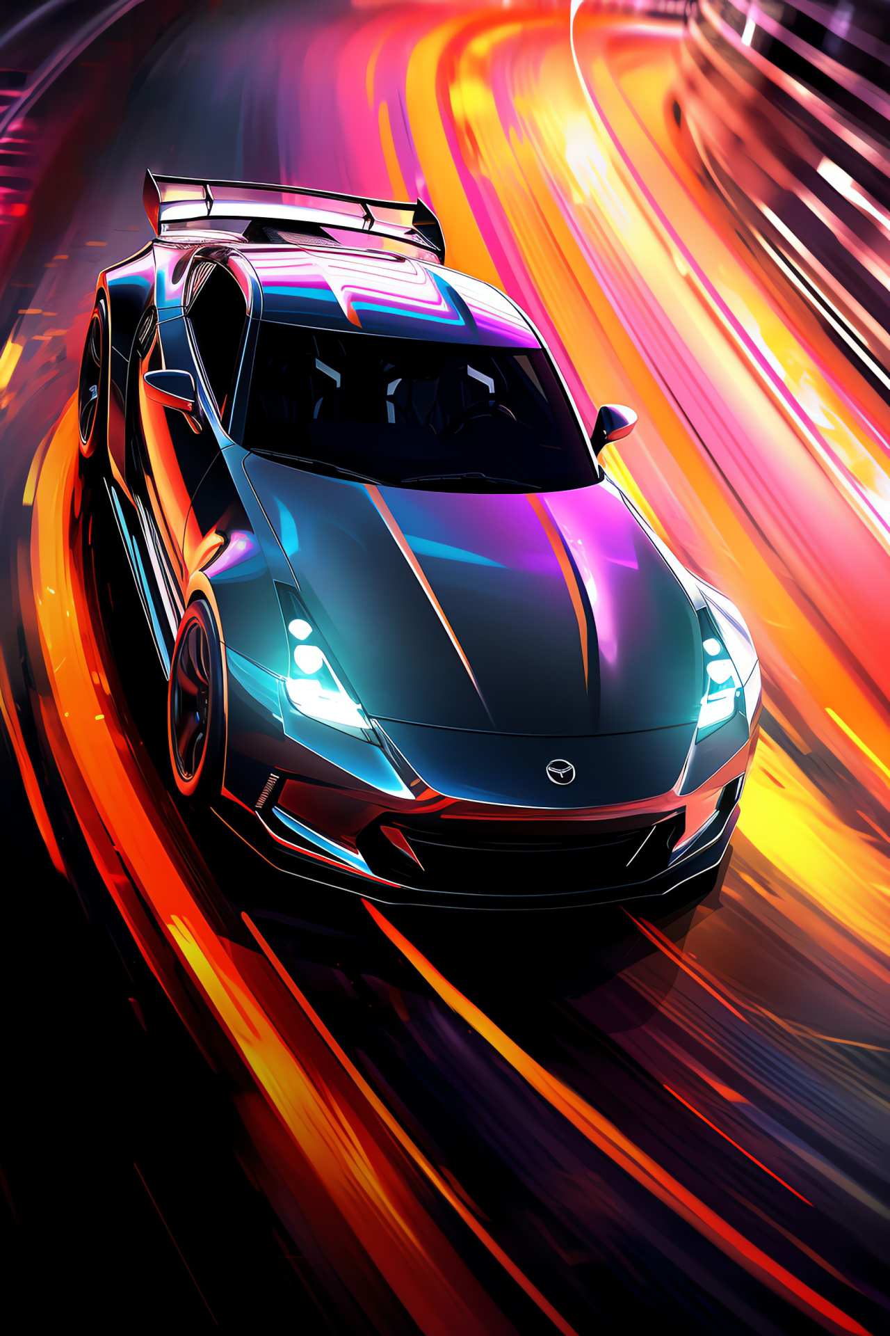 Nissan 370Z, Aerial speedway, Illumination on track, Competitive spirit, Fine lines, HD Phone Wallpaper