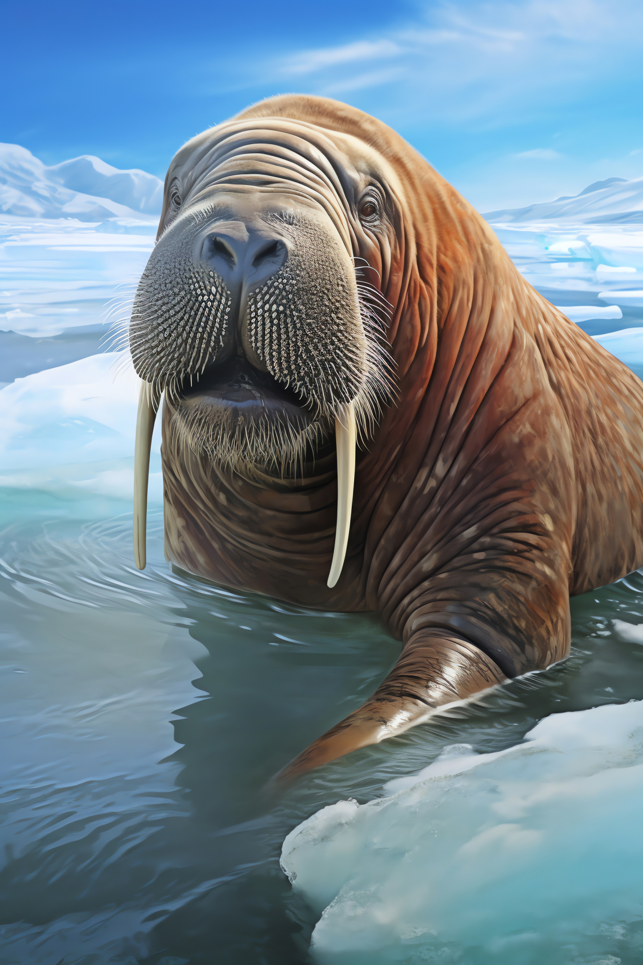 Walrus bull, Pinniped epidermis, Arctic wildlife, Majestic tusks, Marine habitat, HD Phone Wallpaper