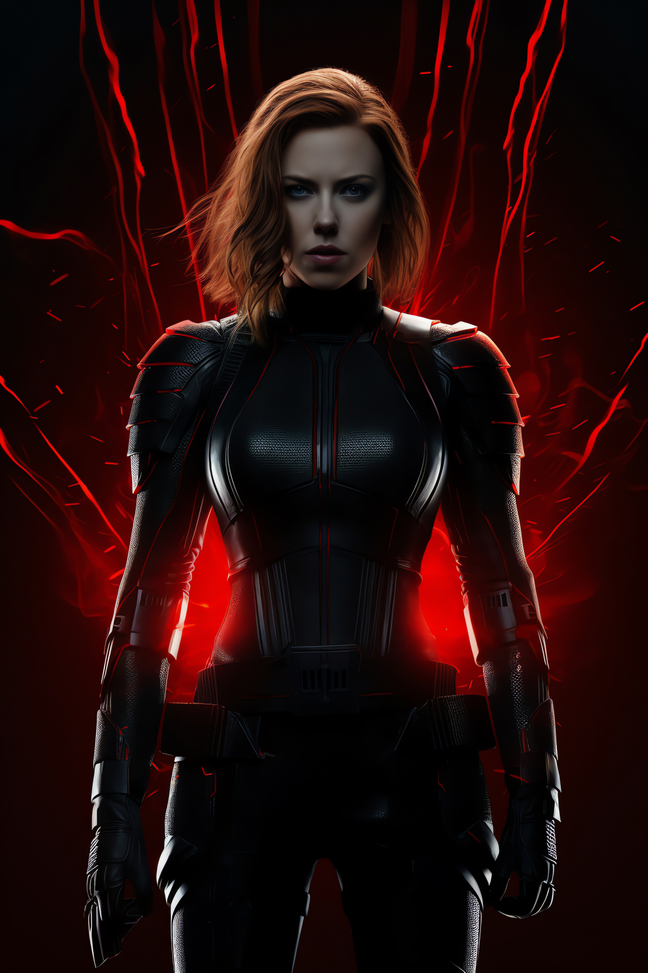 Scarlett Johansson superhero, Black Widow still, Deep gaze, Dark ambiance, Strong character, HD Phone Wallpaper