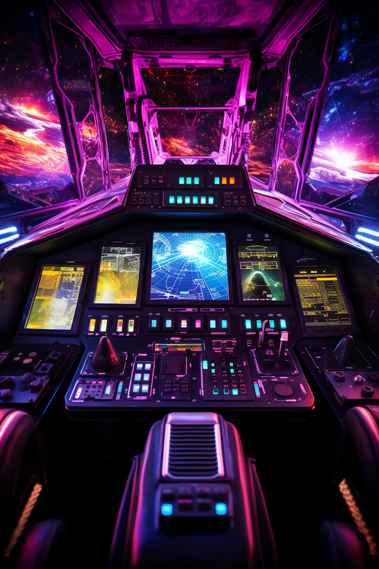 Pilot command center, Dashboard array, Luminous indicators, Cosmic light spectacle, Sci-fi reality, HD Phone Wallpaper