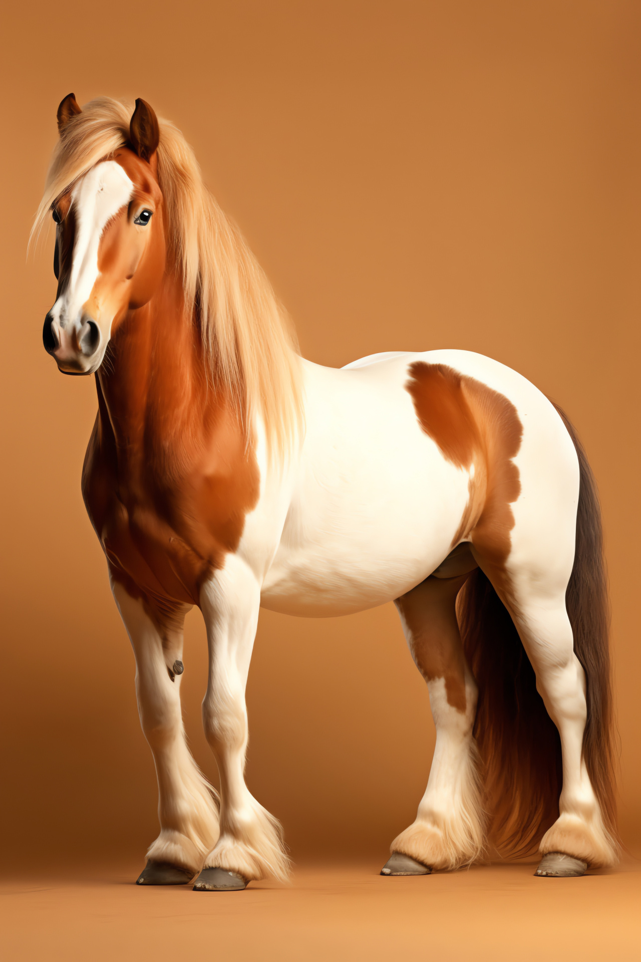 Pony stature, dappled fur, chestnut tail, equine profile, two-tone backdrop, HD Phone Wallpaper