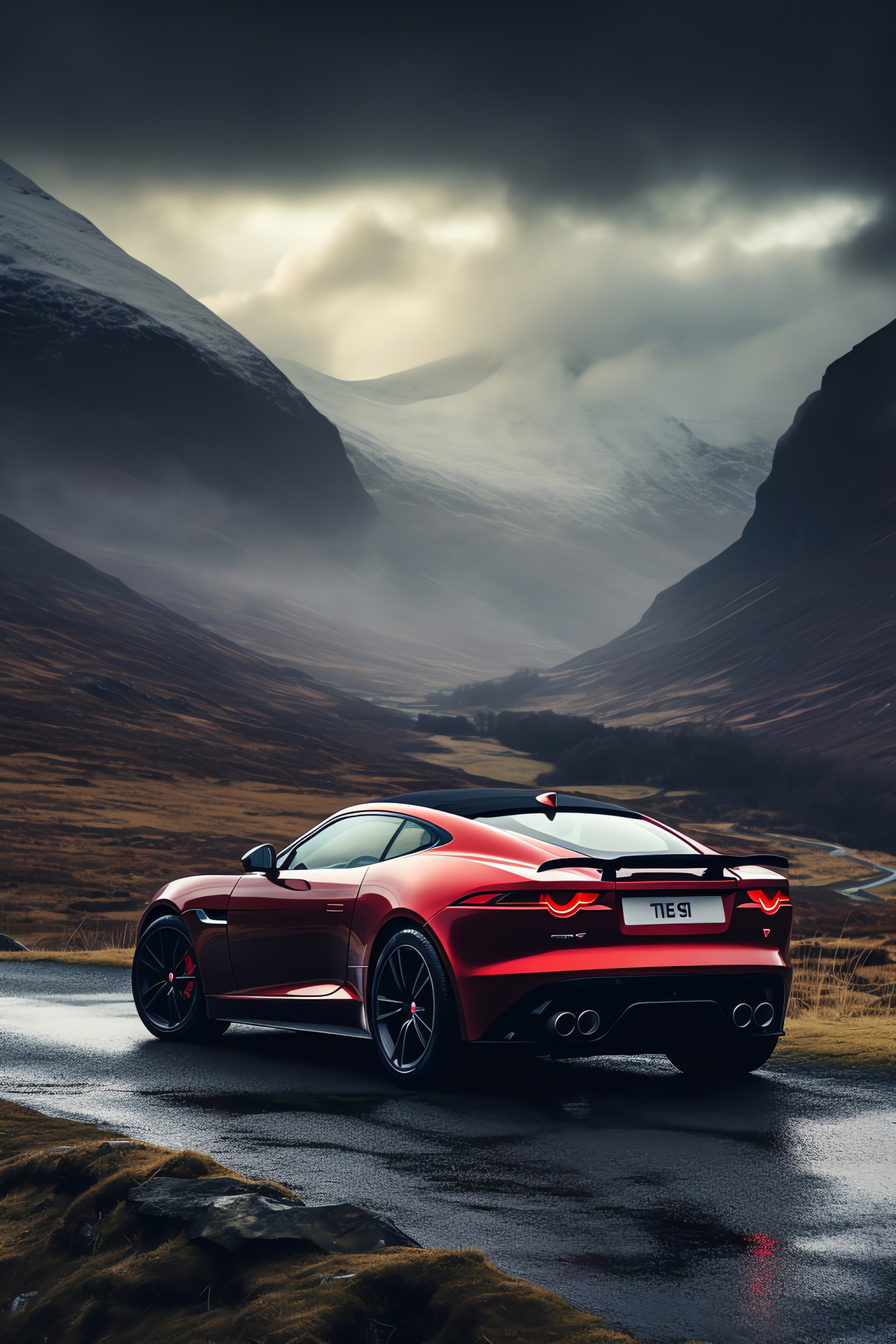 Jaguar F-Type, British sports car, Scottish scenery, Engine sound, Natural beauty, HD Phone Image