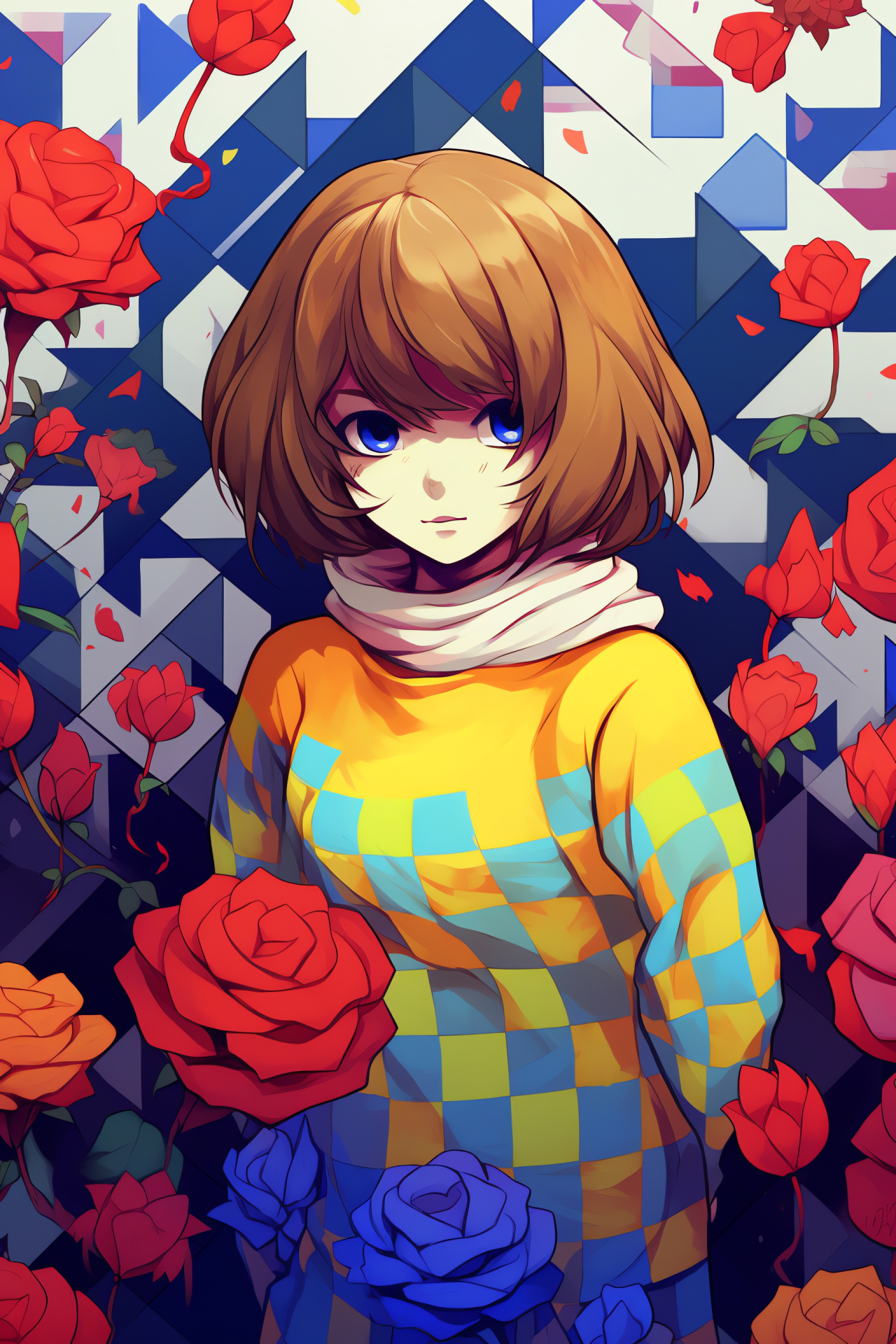 Courageous Frisk, Undertale storyline, Bright blue eyes, Role-playing game, Panoramic scene, HD Phone Image