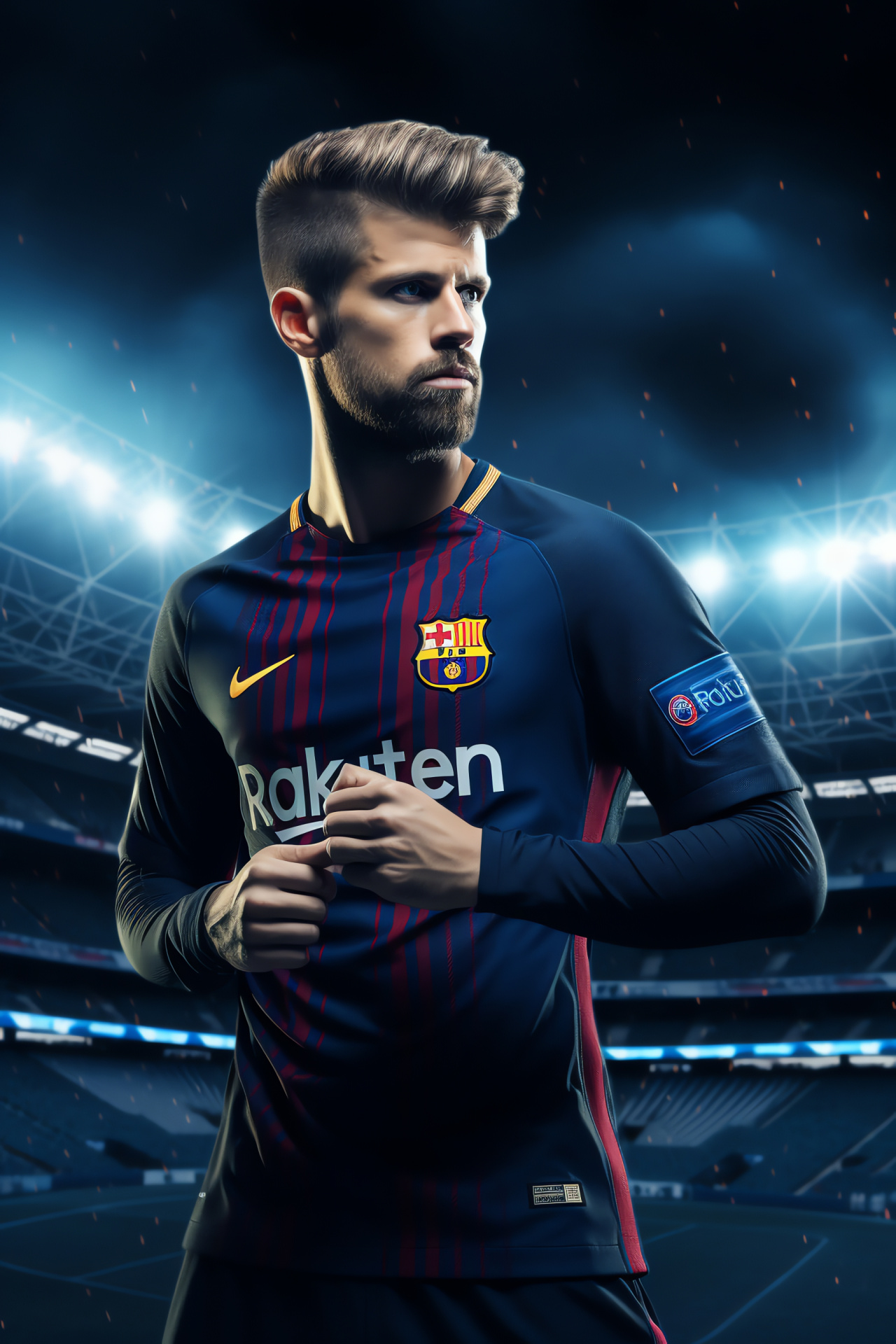 Pique in action, Soccer defender prowess, Athletic field presence, Team leadership moment, Competitive match ambiance, HD Phone Wallpaper