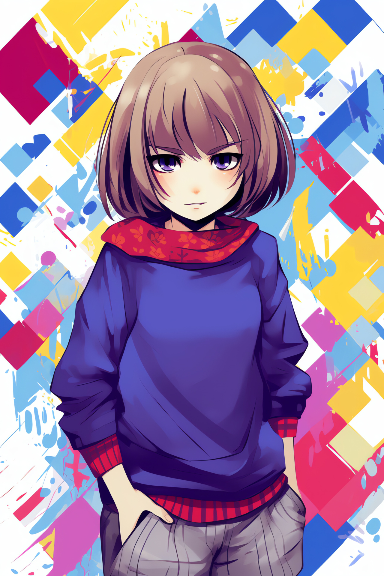 Focused Frisk from Undertale, Determined protagonist, Violet-eyed character, Gaming hero, Perspective of protagonist, HD Phone Image