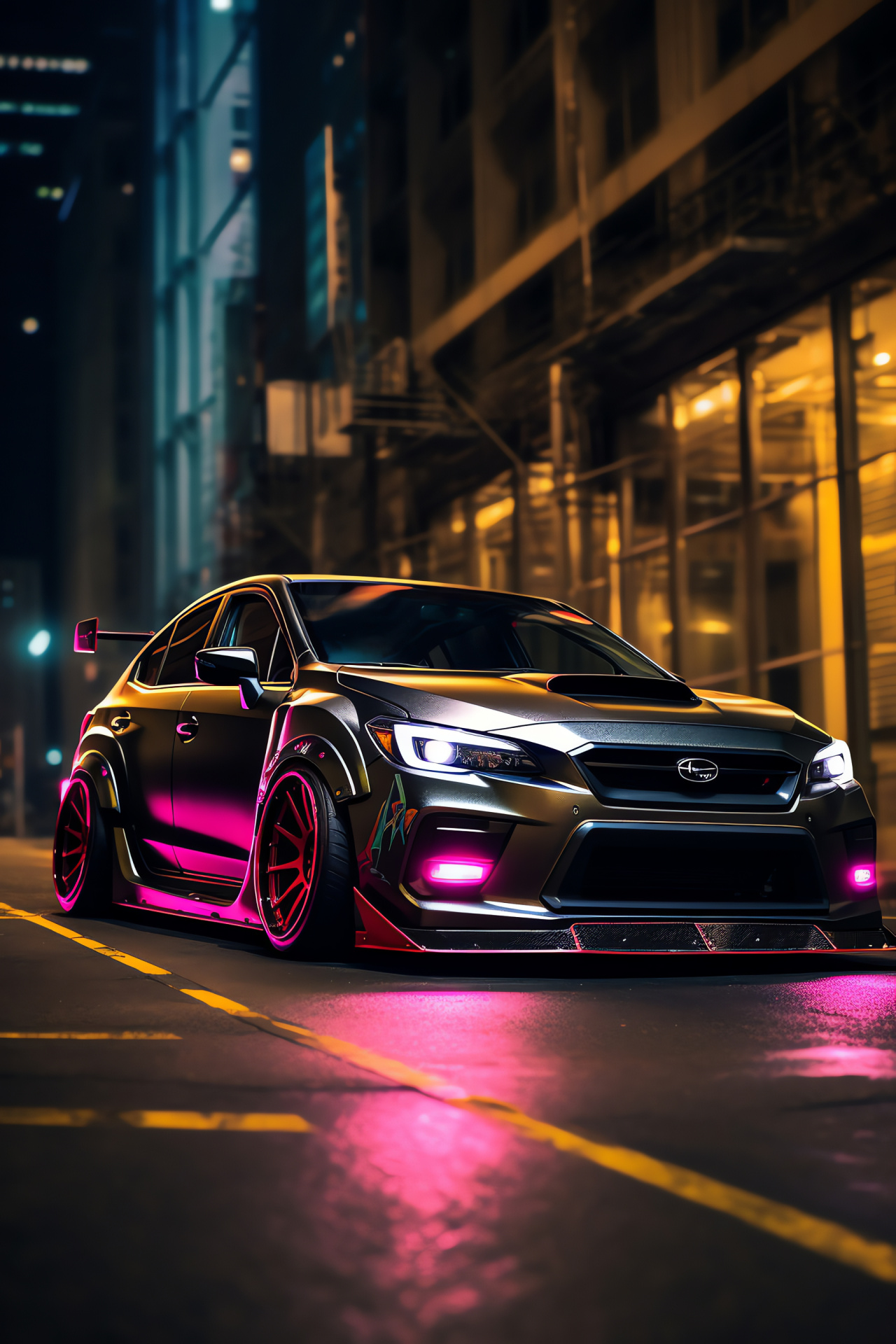 Subaru Impreza, Cyberpunk aesthetics, Video game inspiration, Futuristic automobile, Night city performance, HD Phone Wallpaper