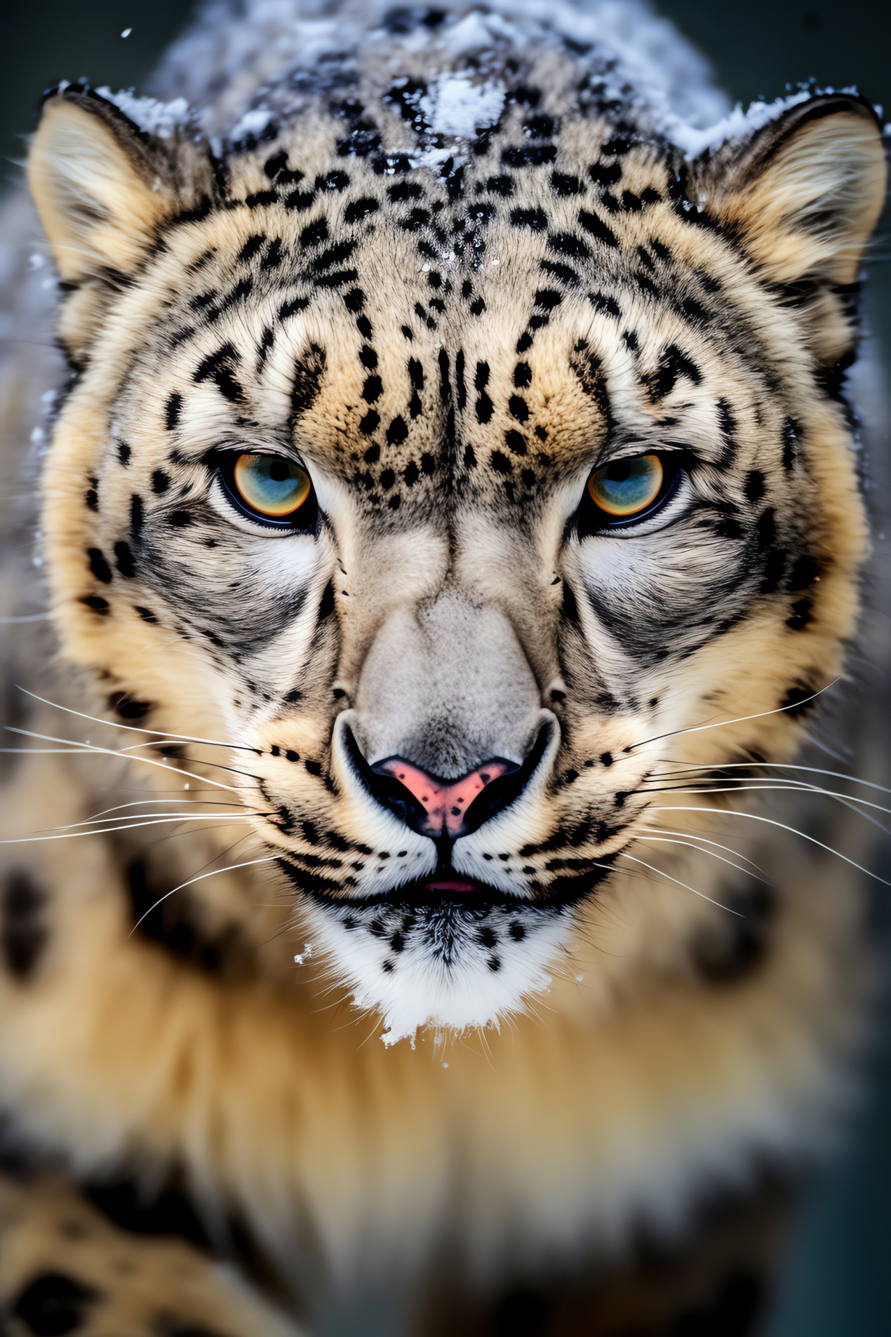 Intense gaze Snow Leopard, Himalayan fur patterns, breathtaking backdrop trio, visually textured predator, HD Phone Image