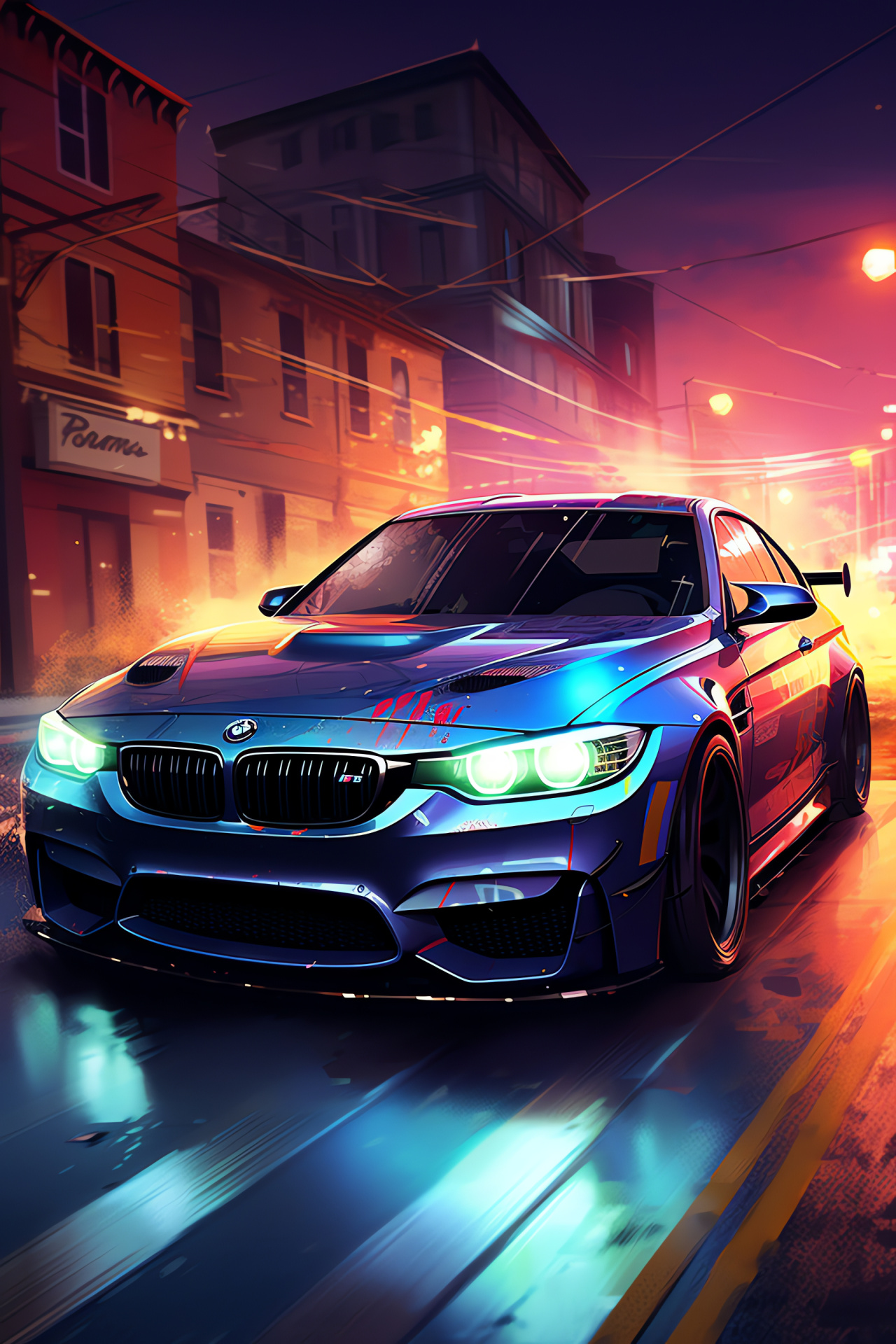 Need For Speed chase, Urban race scene, Custom BMW vehicle, Infamous racer Razor, High-octane gaming, HD Phone Image