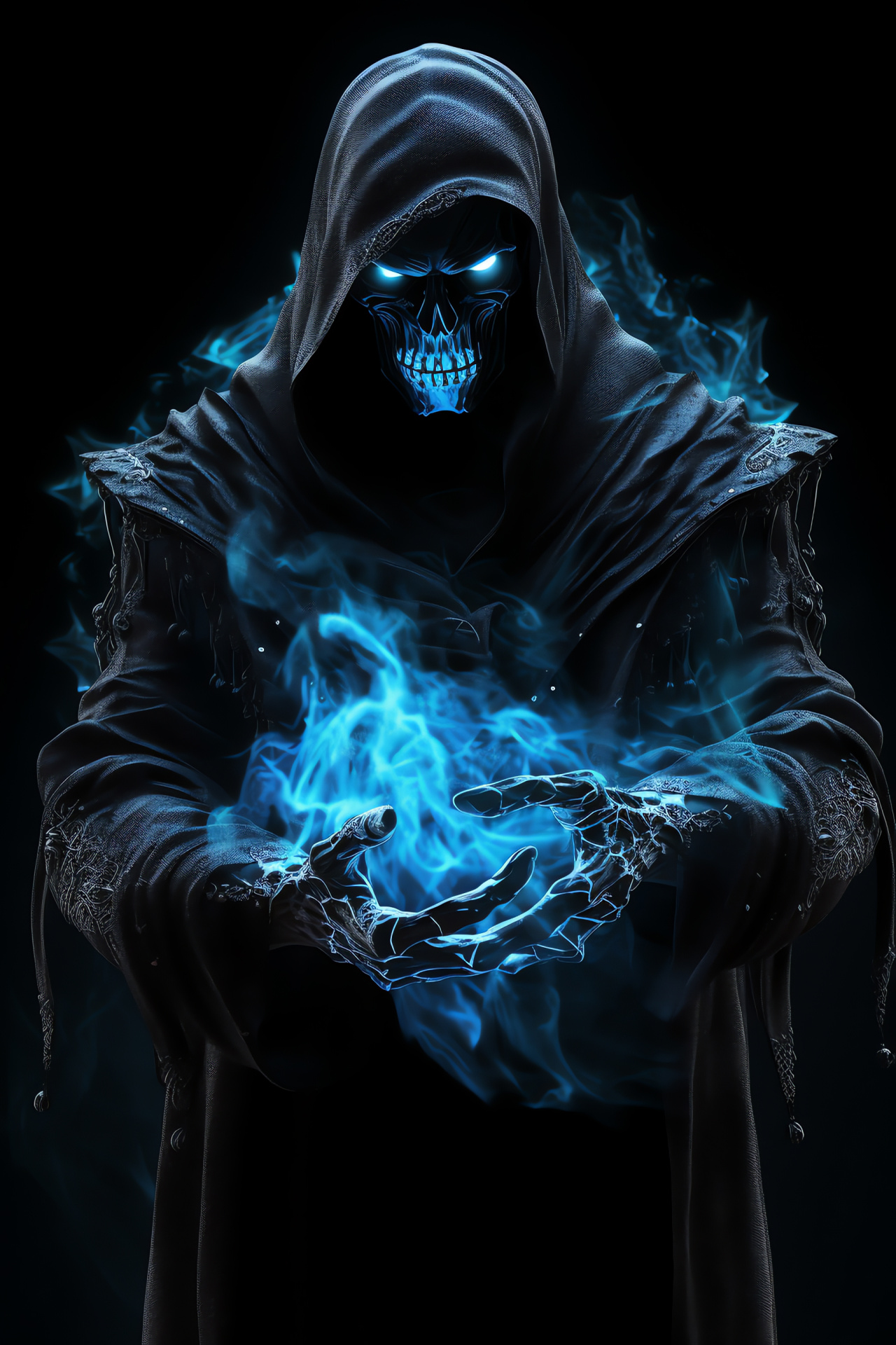 Necromancer Mordecai design, Silver-eyed virtual entity, Average stature feature, Relaxed posture in game, Sorcerer character model, HD Phone Wallpaper