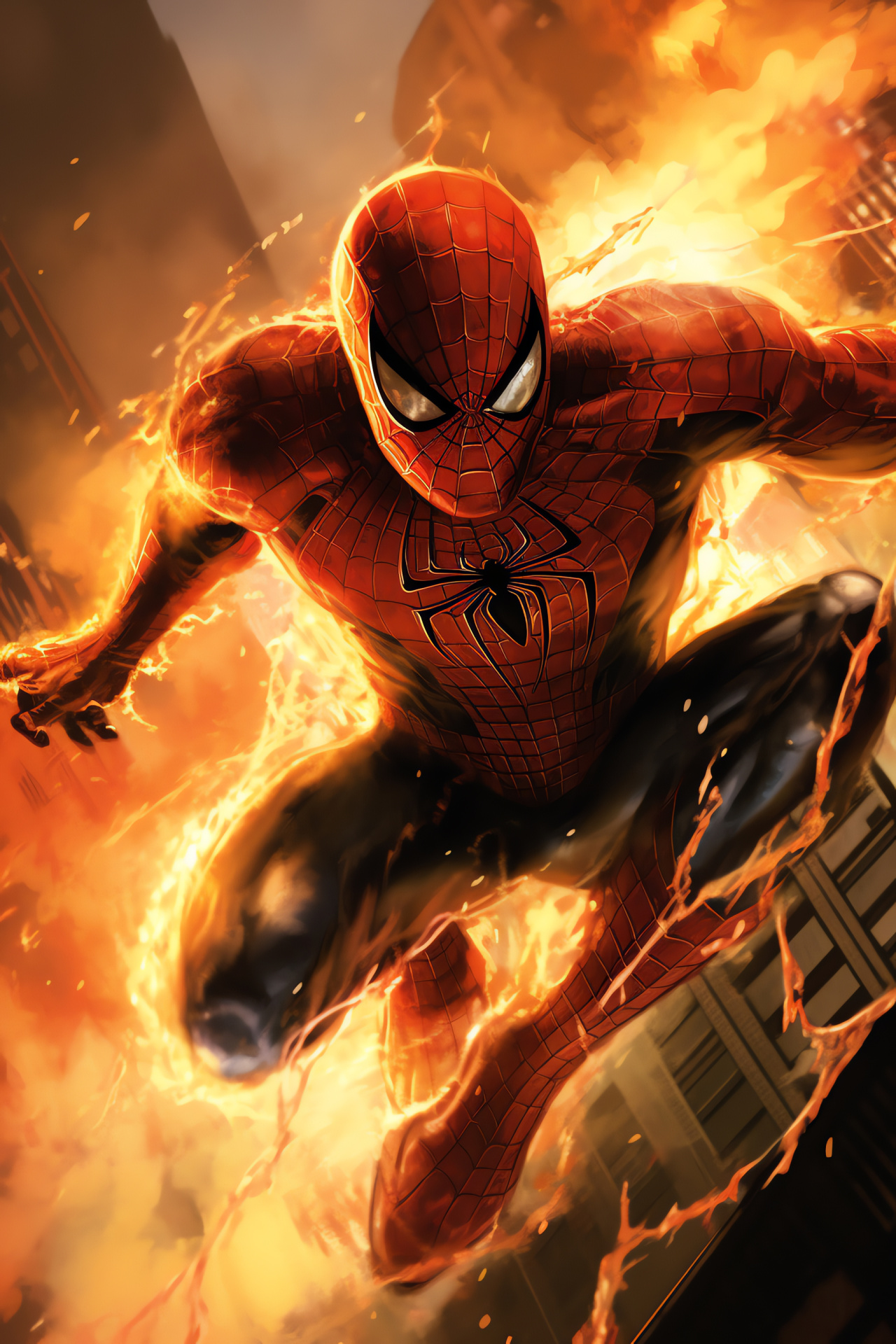 Spiderman 4 heroism, Urban disaster, Metropolis inferno, Superhero battle, Crisis chaos, HD Phone Wallpaper