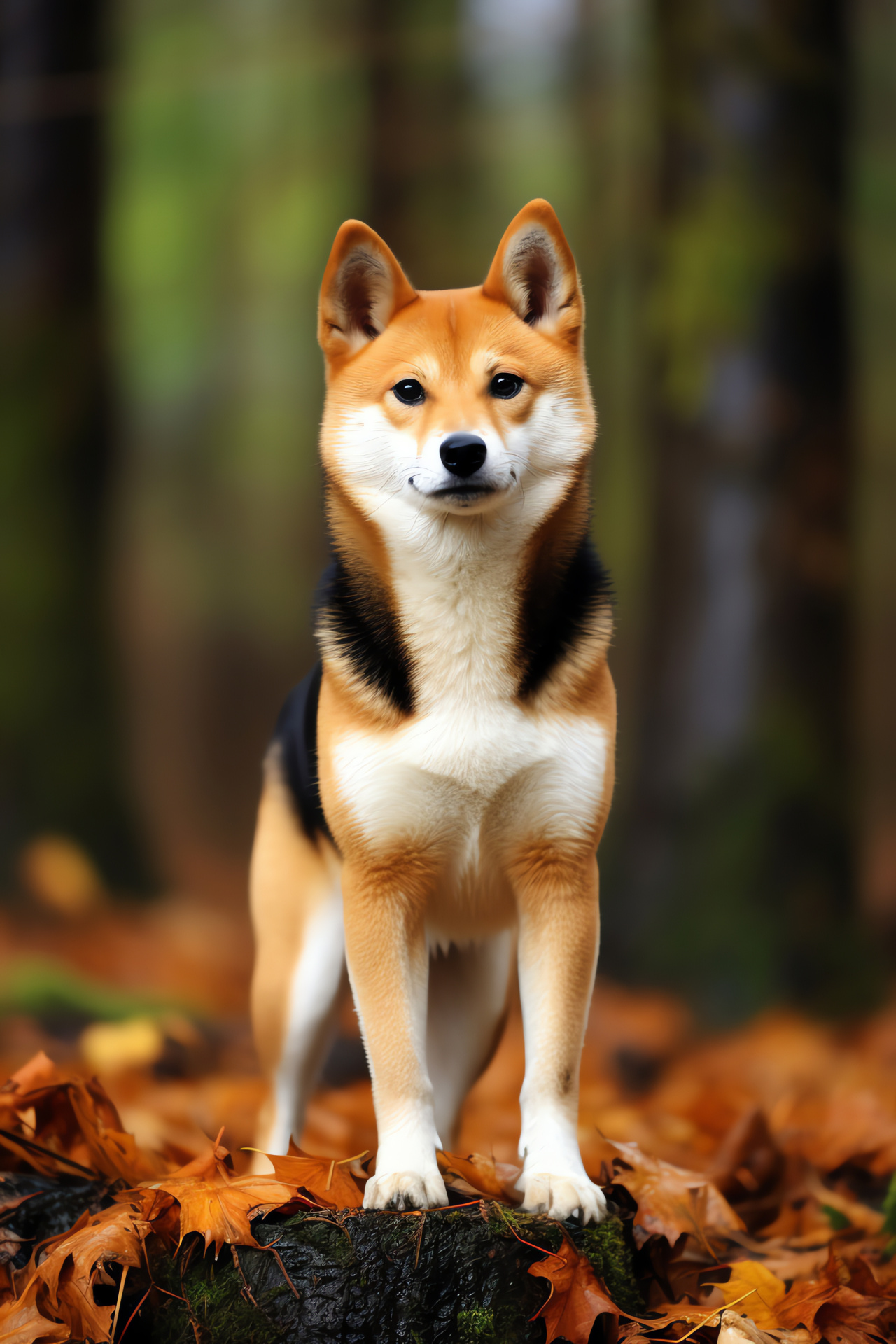 Elegant Shiba Inu, Black-eyed animal, Tri-color fur, Canine distinction, Tan markings, HD Phone Wallpaper