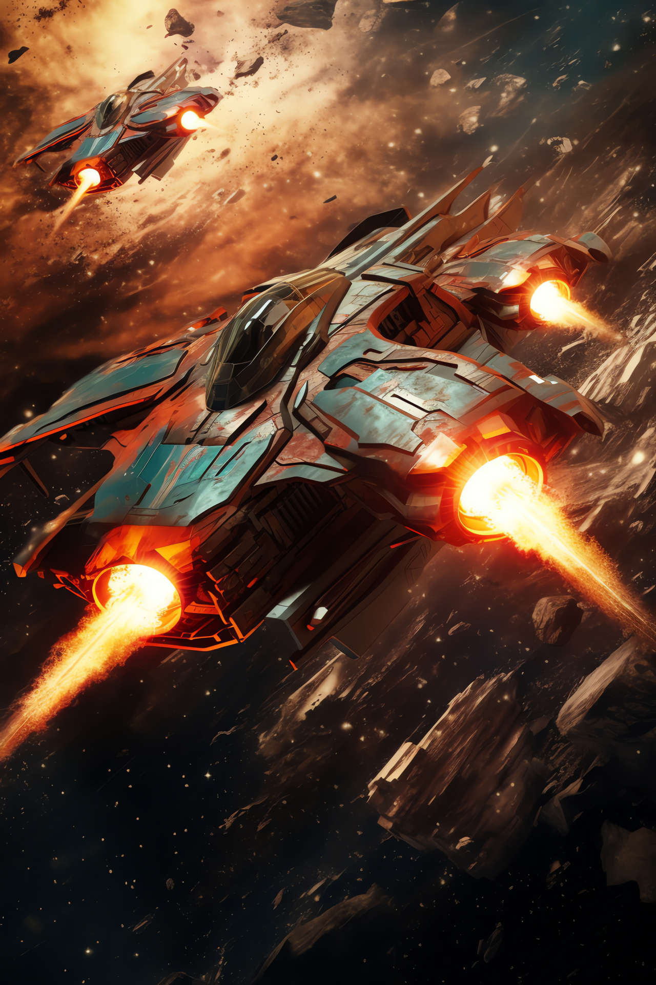 Aerospace fighter, Space combat scenario, Tactical maneuvers, Opposing starfighters, Aerial interception, HD Phone Wallpaper