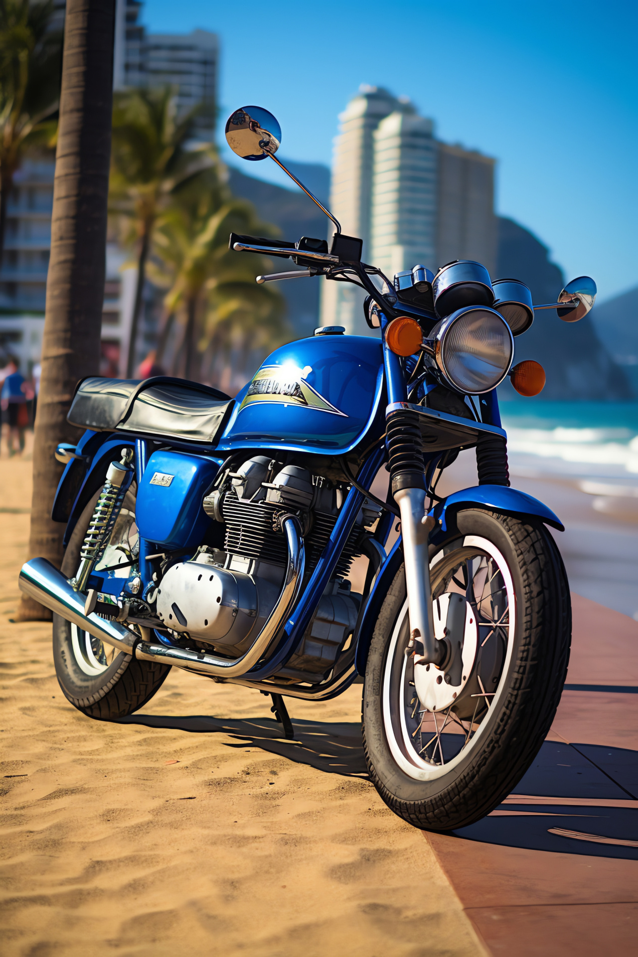 Classic Suzuki Bike, Suzuki GT750 Auto, Rio de Janeiro streets, Blue motorbike, Copacabana setting, HD Phone Image