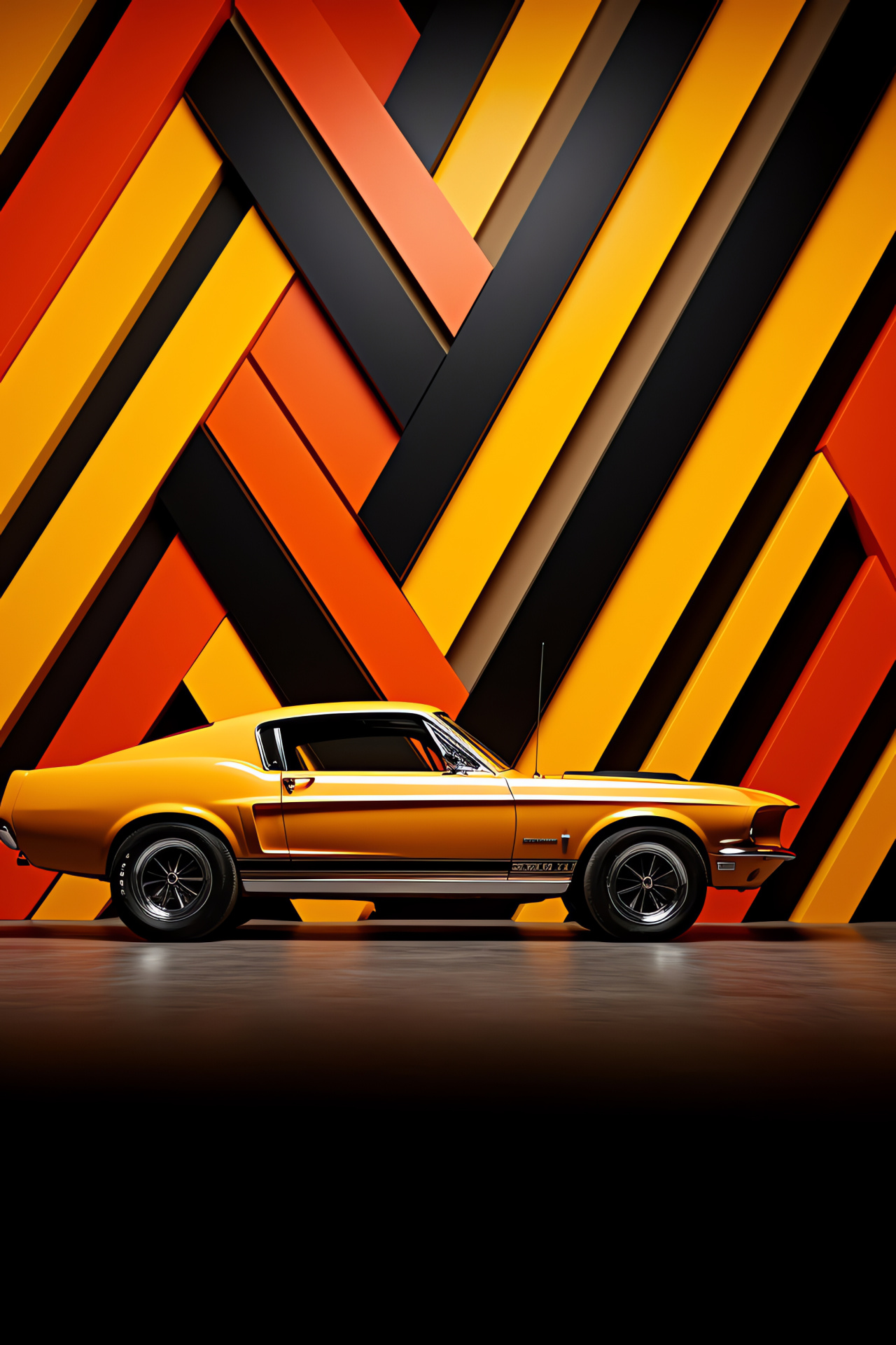 Stylized Mustang, Geometric design, Artistic car representation, Bold contrasts, Performance model, HD Phone Wallpaper