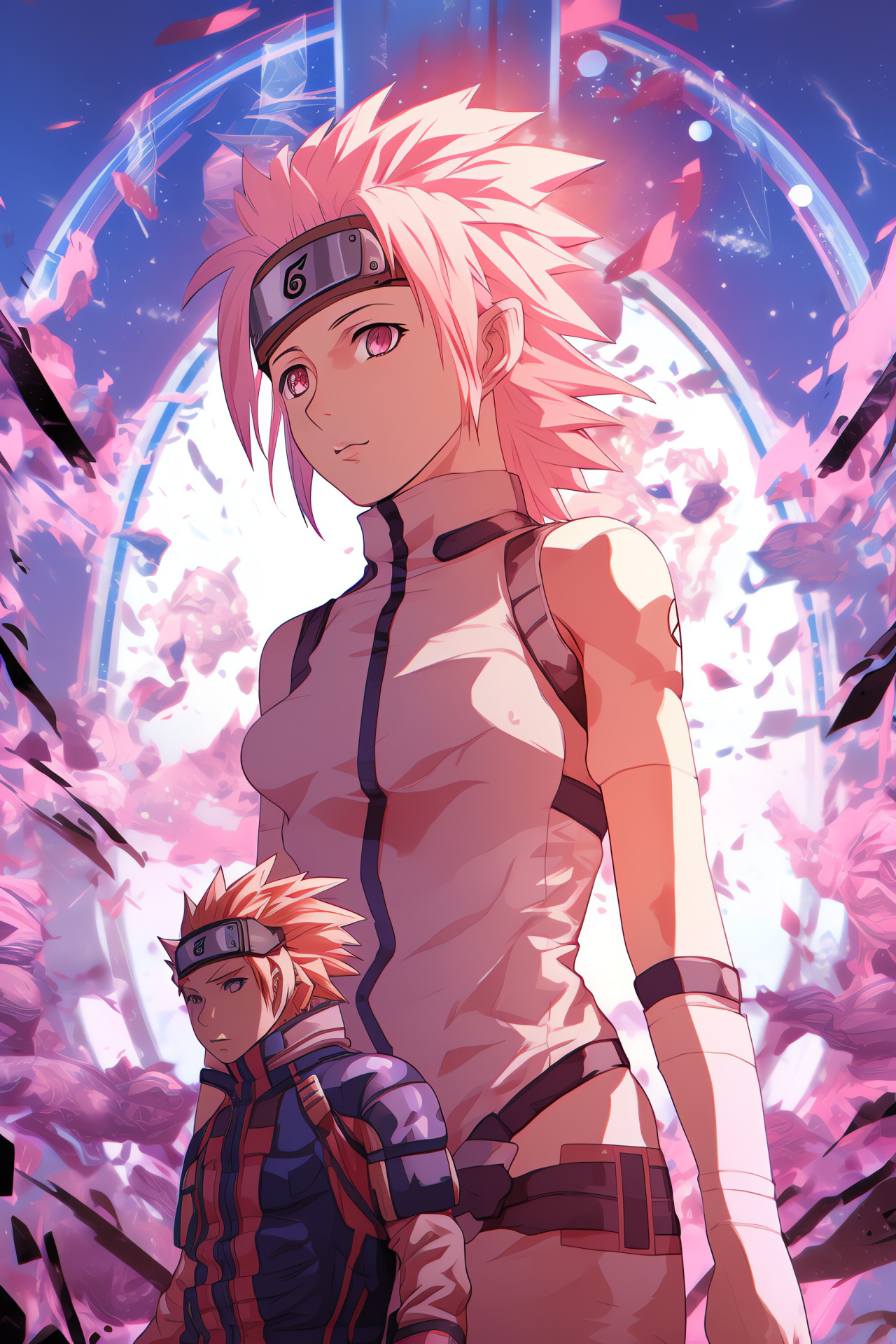 Naruto with Sakura, Shinobi comrades, Anime characters, Haruno clan, Chakra control, HD Phone Image