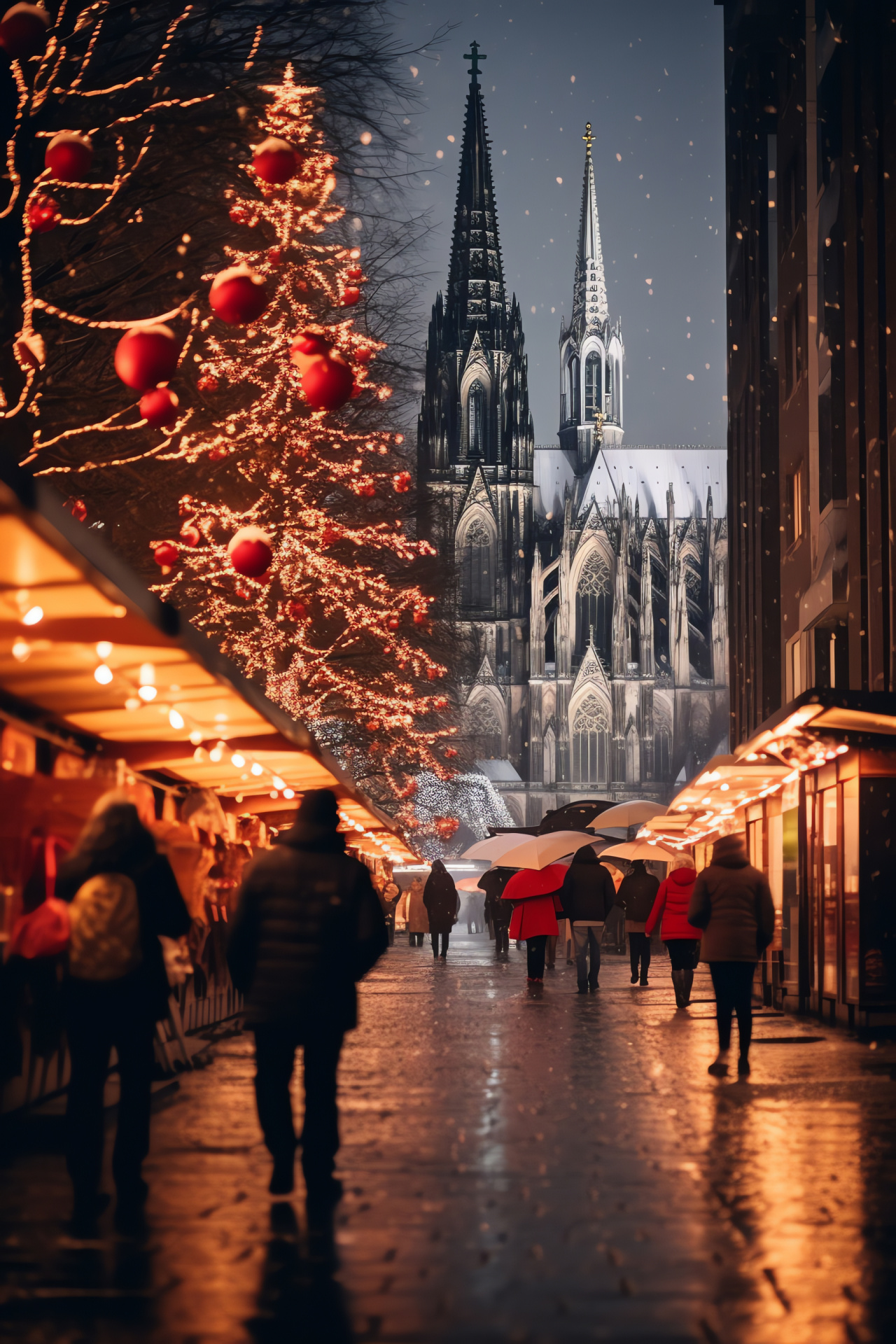 Seasonal getaway, Cologne charm, iconic church, luminescent cheer, German yuletide, HD Phone Image