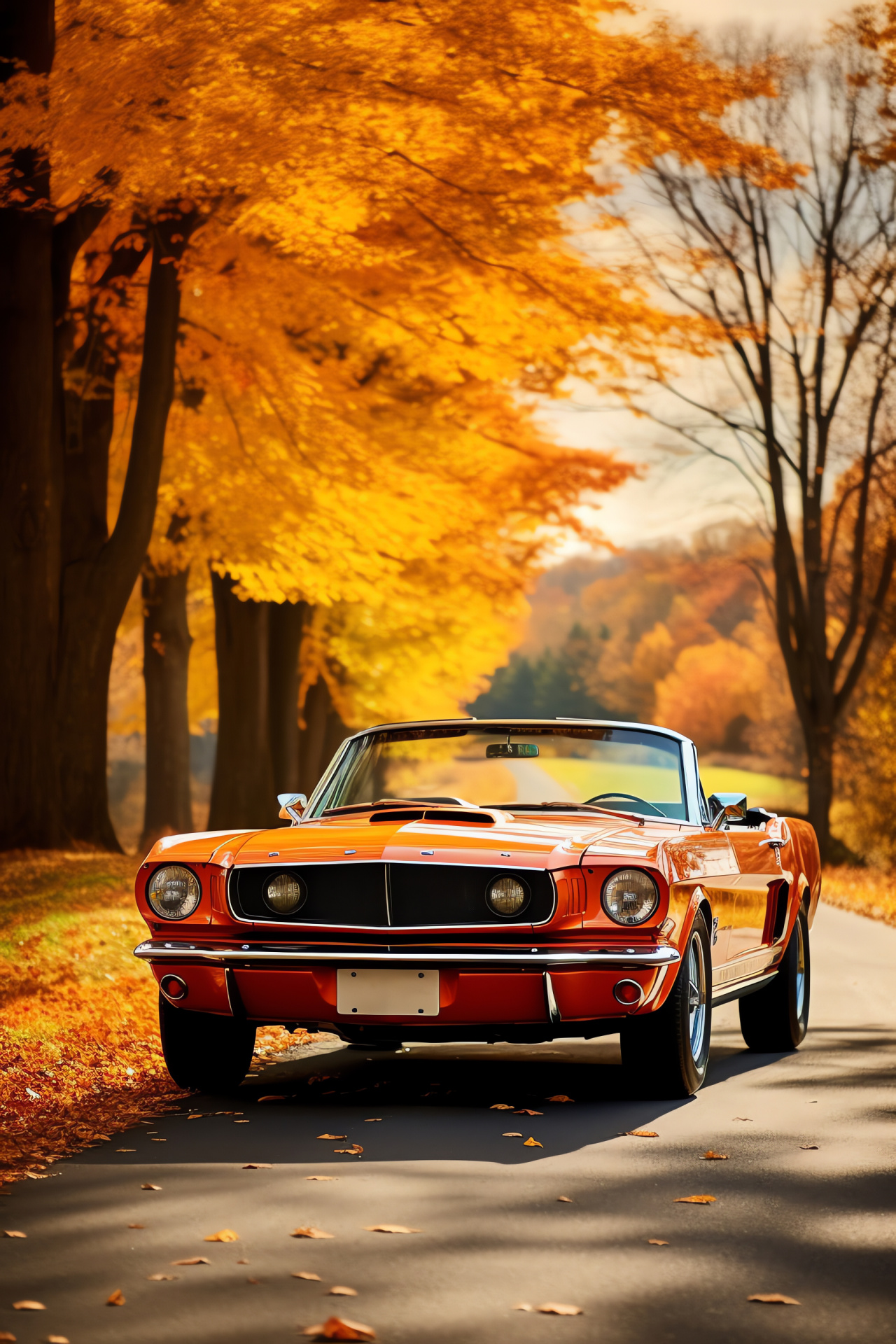 Shelby Mustang GT350 convertible, Open road excitement, Seasonal rural beauty, Spirited autumn drive, Convertible freedom, HD Phone Image