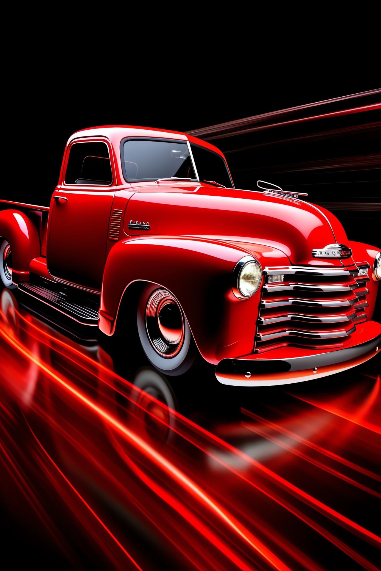 Chevrolet 3800 truck, Lateral vehicular profile, Radiant red tint, Luminous highlight, Retro roadster, HD Phone Wallpaper