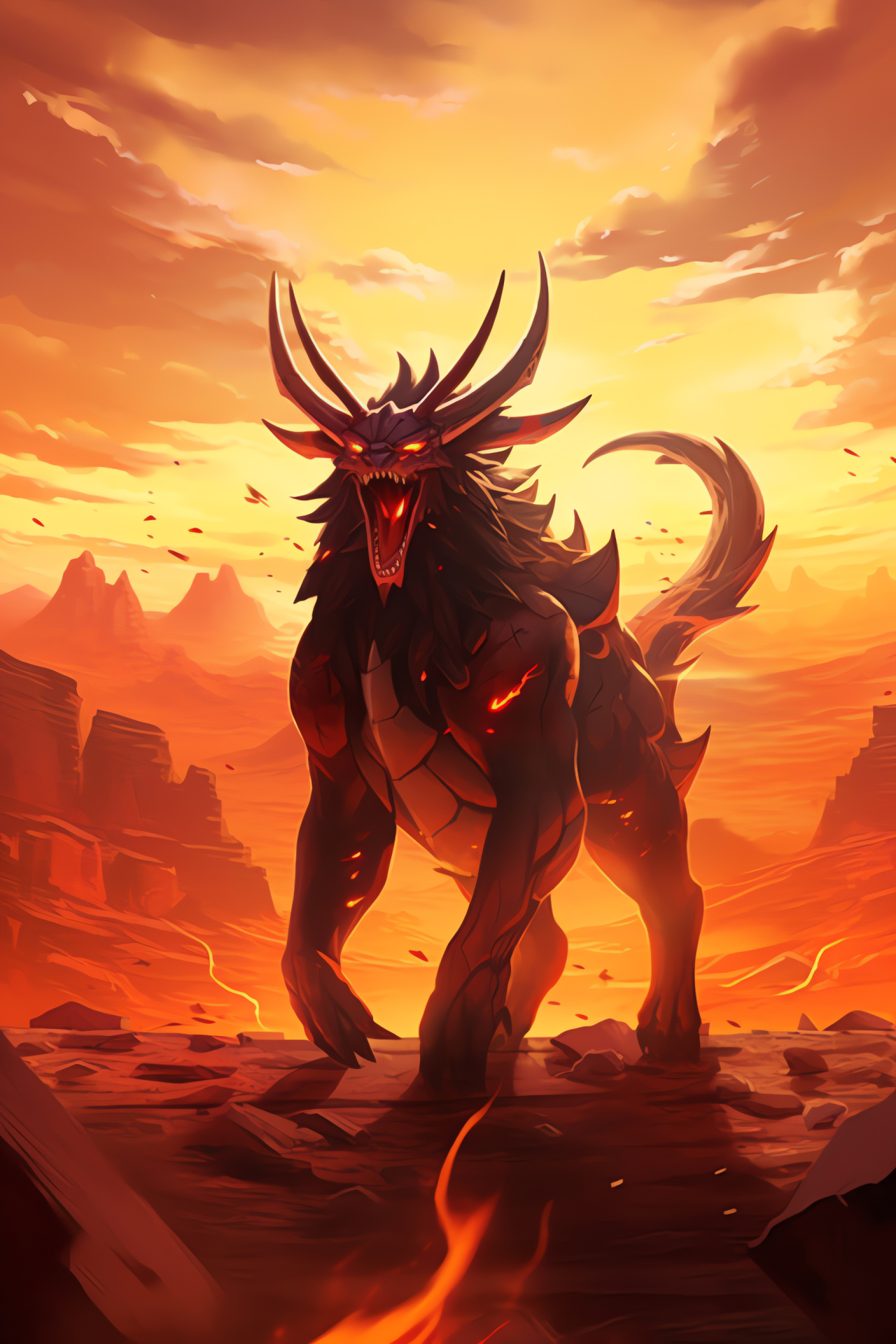 Pokemon Mega Houndoom, Sandscape domain, Hellhound evolution, Dusk challenger, Desert survival, HD Phone Image