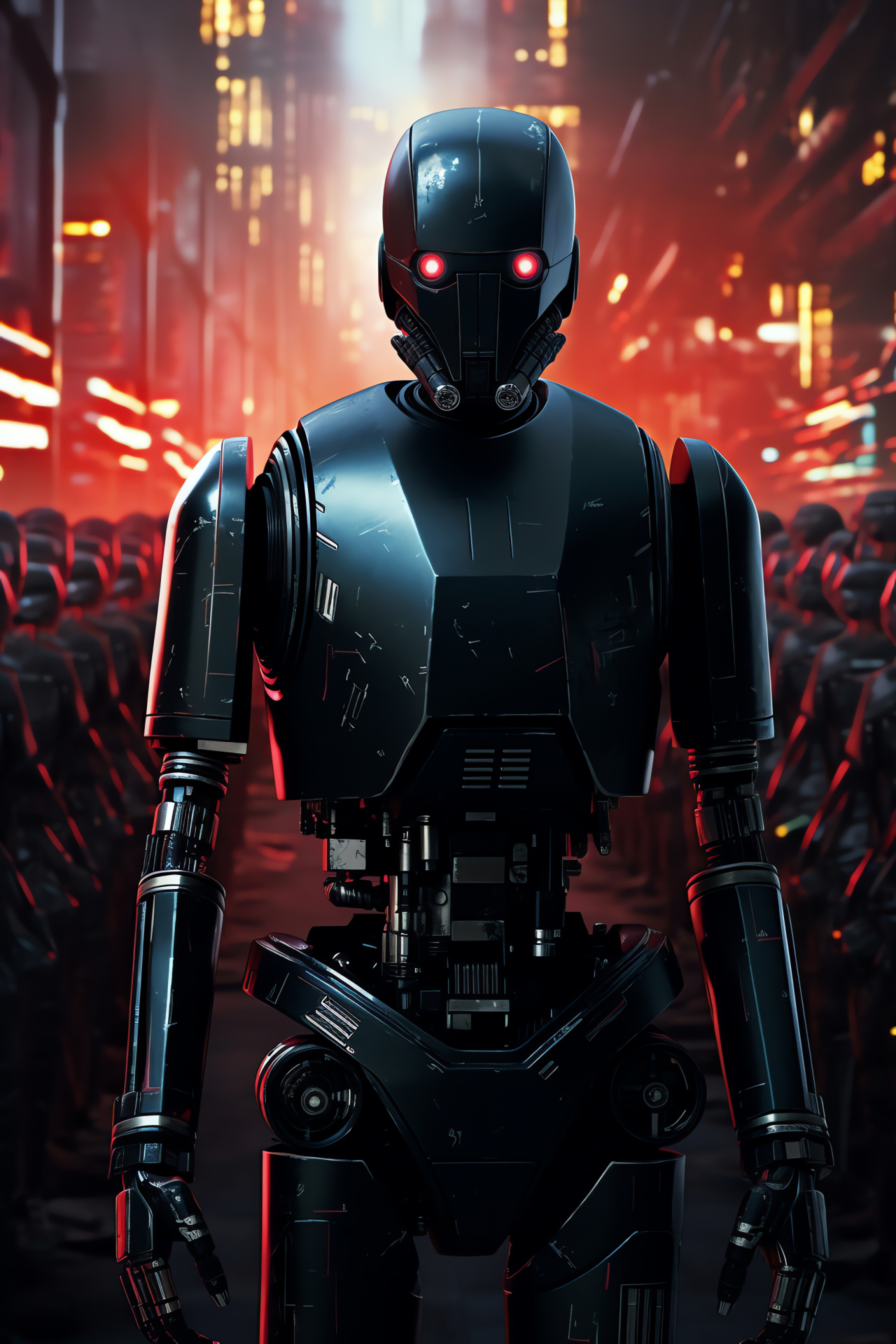 K-2SO at rebel outpost, Alliance's mechanical ally, Ready-to-fire weapon, Dedication to cause, Space opera scene, HD Phone Image