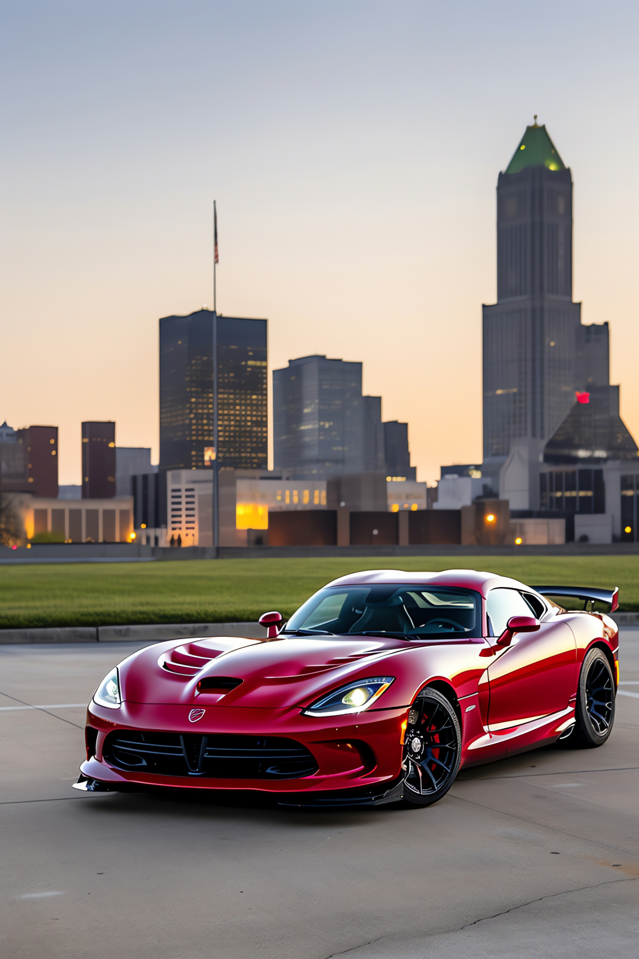 SRT Viper ACR-X, Detroit's Woodward Avenue, Powerful V10 engine, Automotive muscle, Skyline backdrop, HD Phone Wallpaper