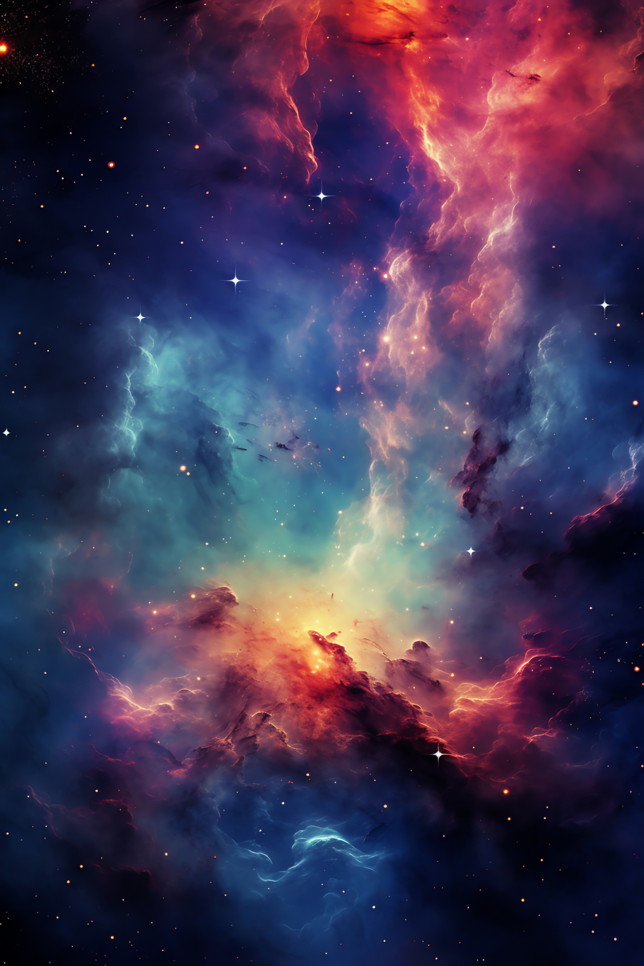 Nebulous wonder, Cosmic nebula, Neon celestial colors, Electric blue hues, Interstellar cloud, HD Phone Image