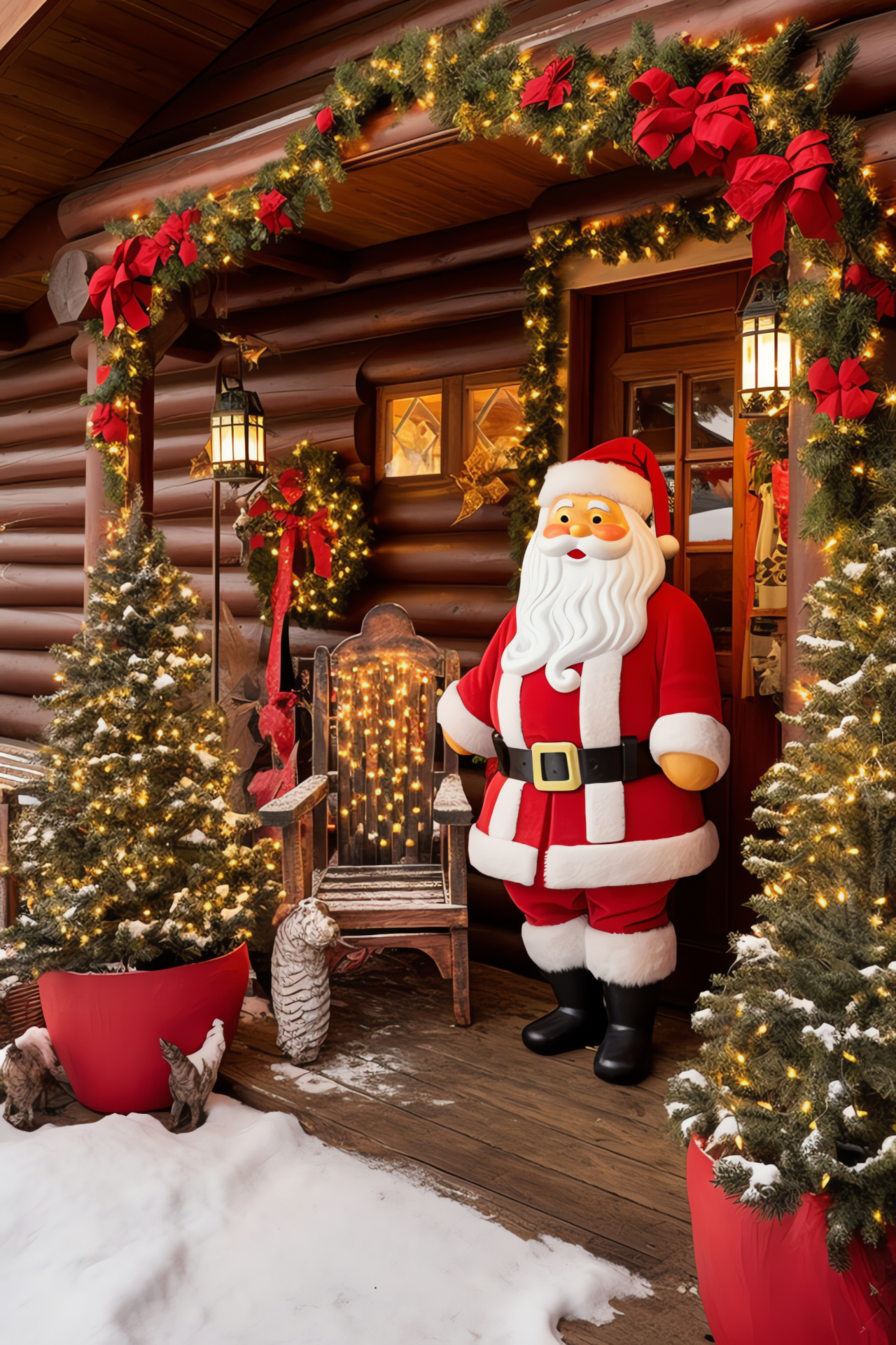 Santa Claus arctic residence, North Pole seclusion, Log shelter warmth, Alaska wintertime spirit, Yuletide garnish, HD Phone Wallpaper