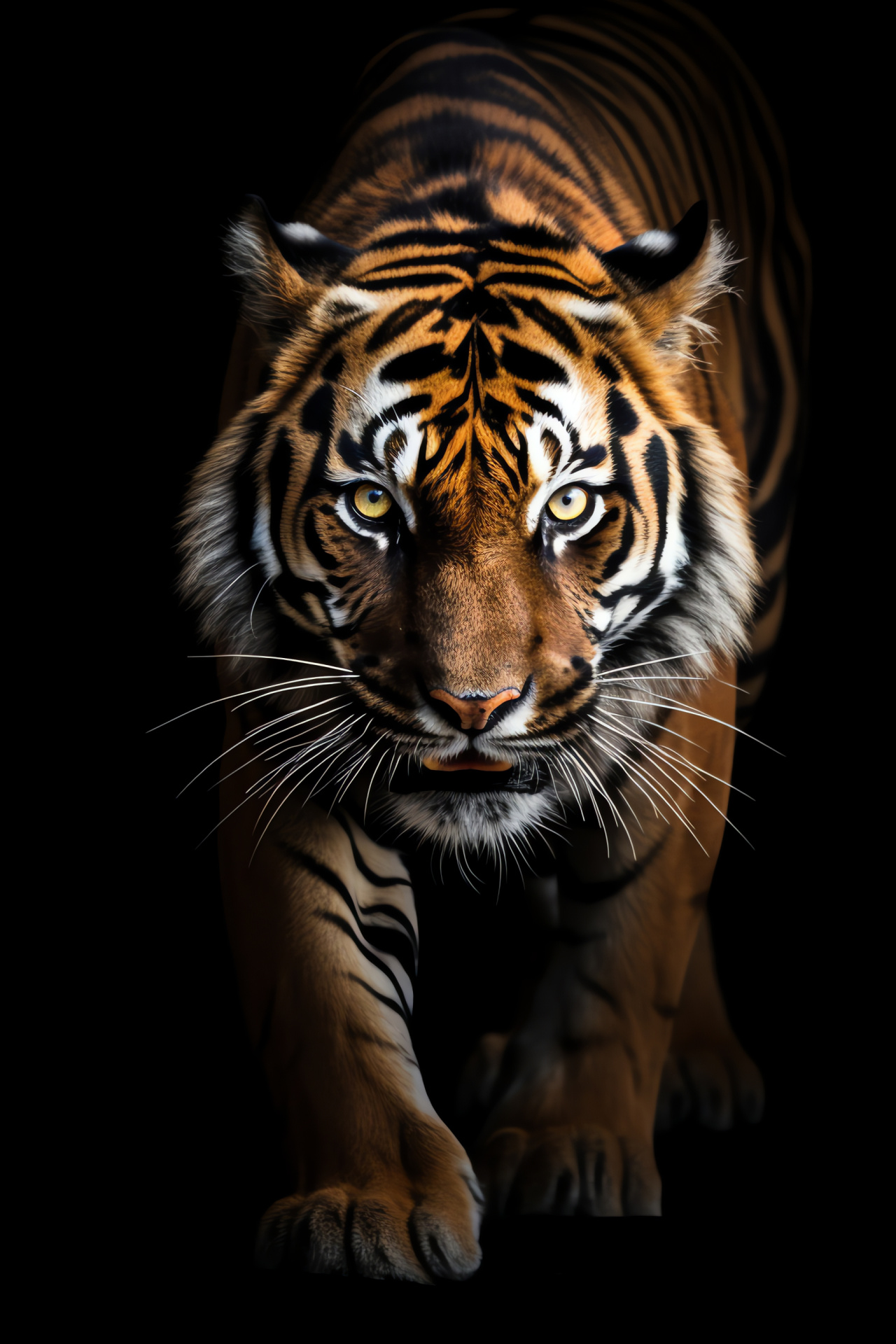 Wild Cats prowess, Siberian tiger stripes, Ebony and tawny fur, Prowling feline gaze, Jungle king, HD Phone Image