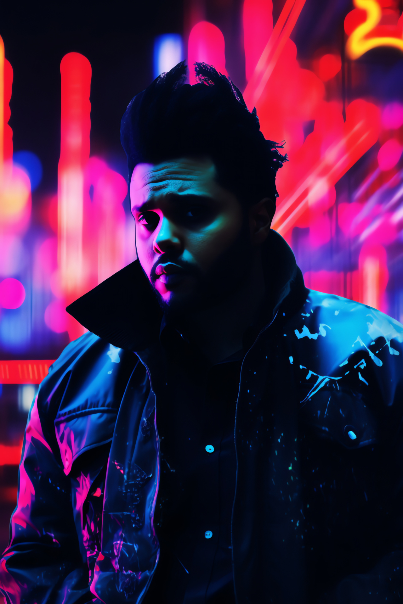 The Weeknd, Cityscape backdrop, Illuminated skyscrapers, Urban night life, Concert scene, HD Phone Wallpaper