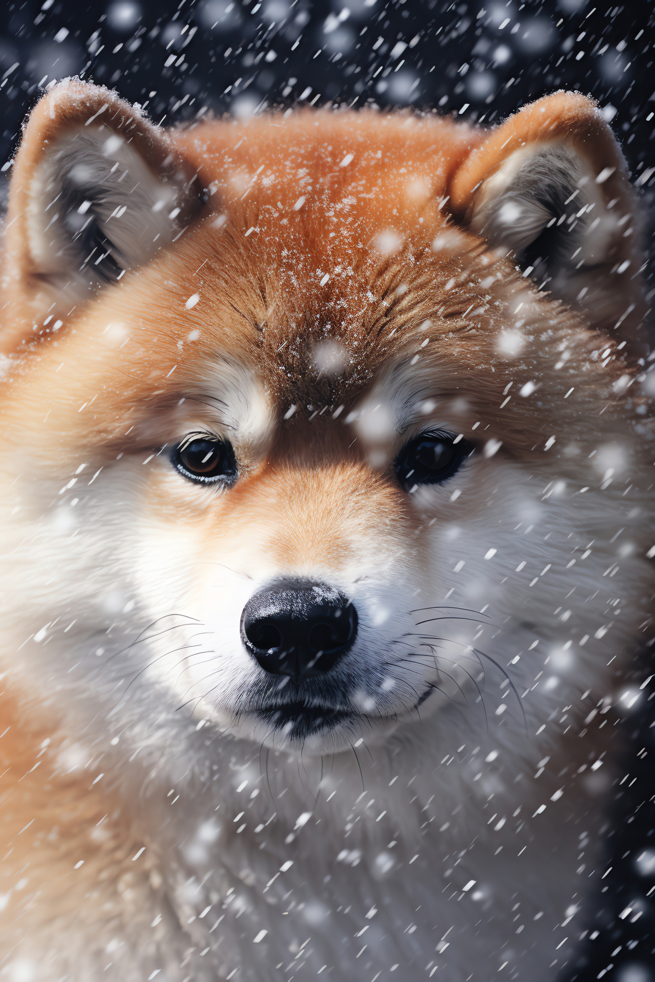 Shiba Inu in snow, Red and white fur, Snowy canine setting, Black-eyed dog, Winter pet landscape, HD Phone Wallpaper