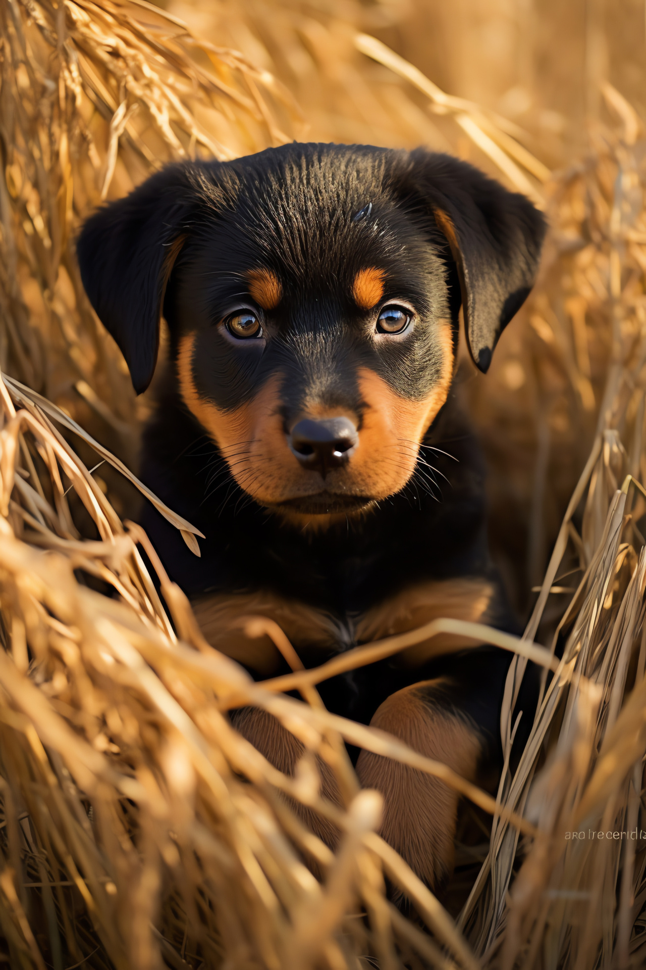 Rottweiler puppies, playful canine, rust highlights, dense fur, intelligent gaze, HD Phone Image