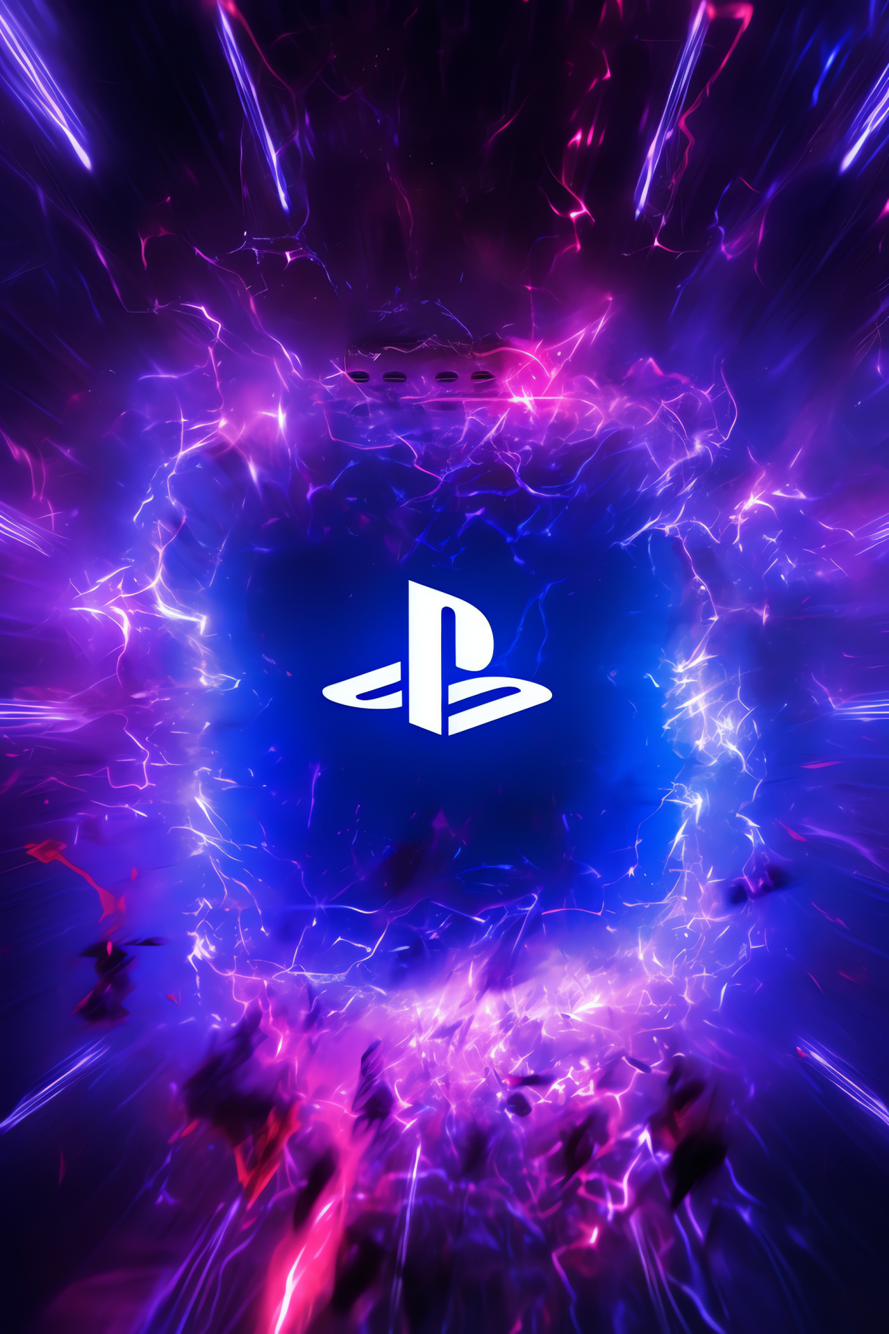 PlayStation logo virtual presence, Ethereal PS4 symbol, Neon purple accents, Video game brand particle effects, Gaming logo holography, HD Phone Image