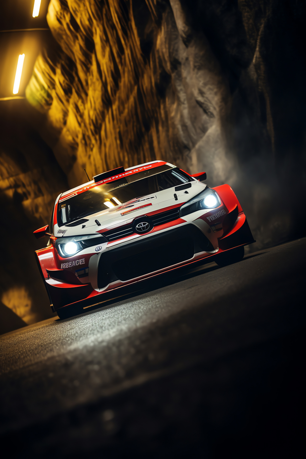 Rallye Monte-Carlo competition, vehicle in action, tunnel illumination, automotive focus, rally headlights, HD Phone Image