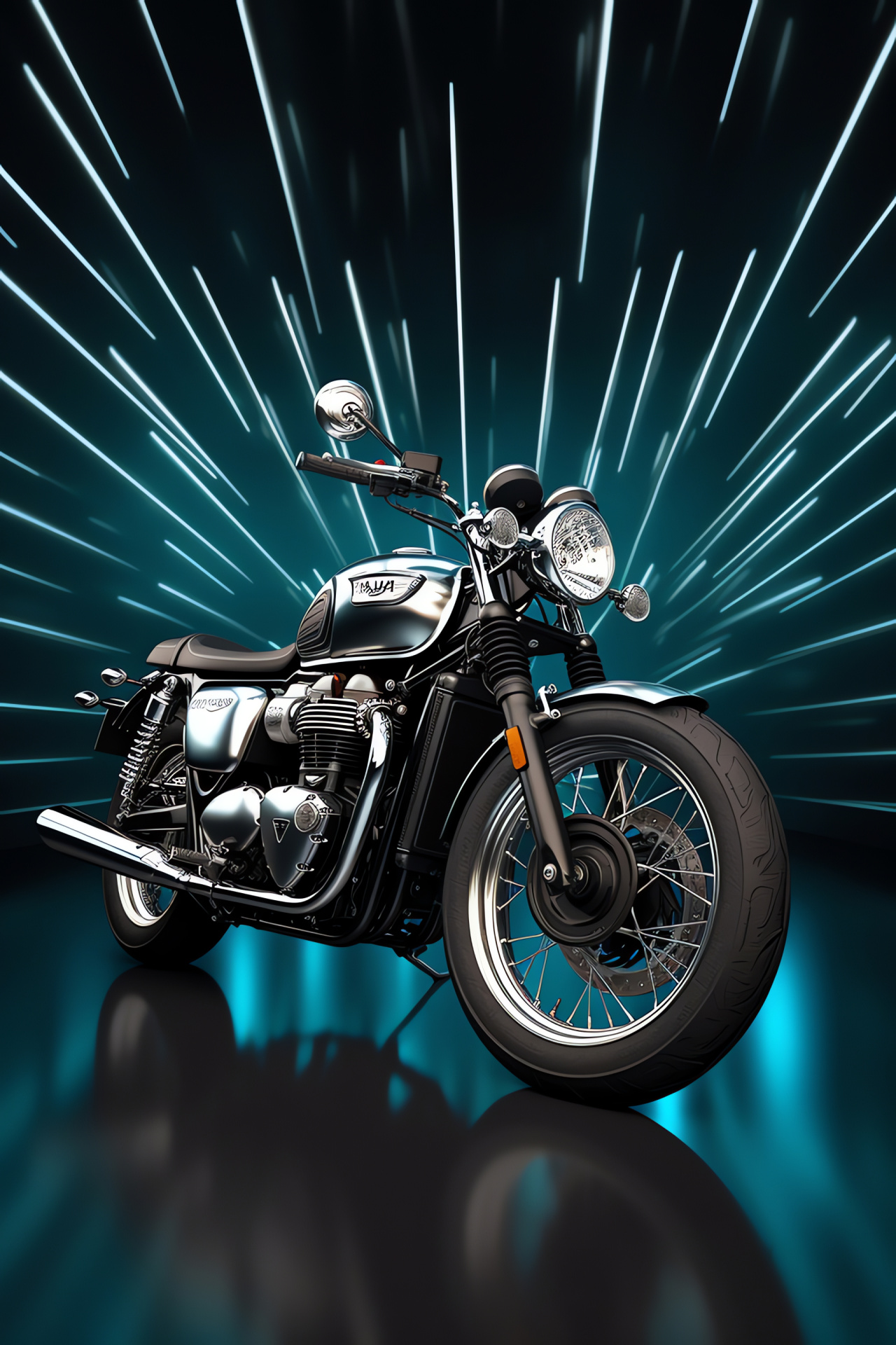 Triumph Bonneville T100, Motorcycle model, Angled showcase, Glowing display, Metallic sheen, HD Phone Wallpaper