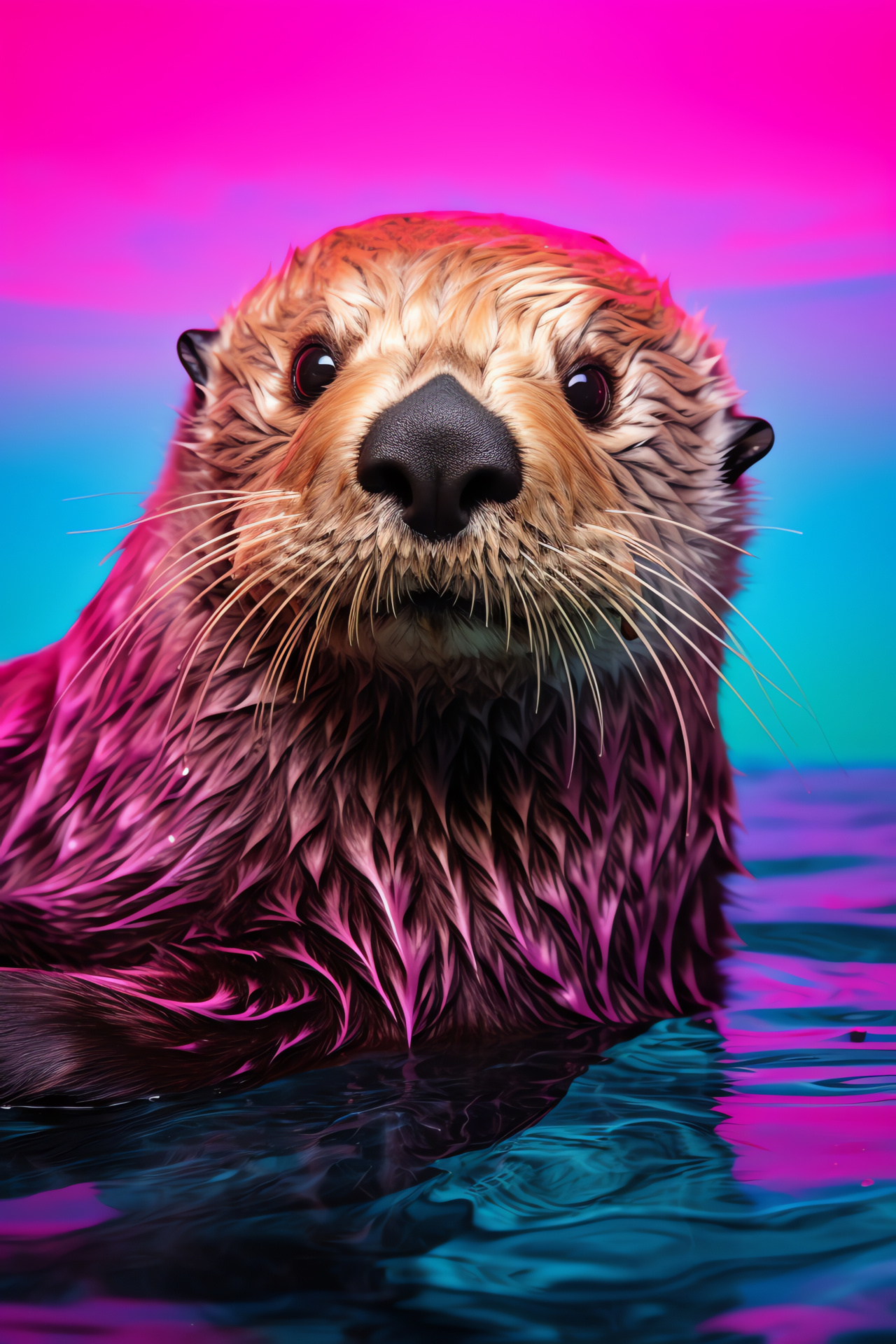 Otter Marine Play, Back-floating aquatic mammal, Lighter brown aquatic fur, Sea otter tranquility, Multifaceted water backdrop, HD Phone Image