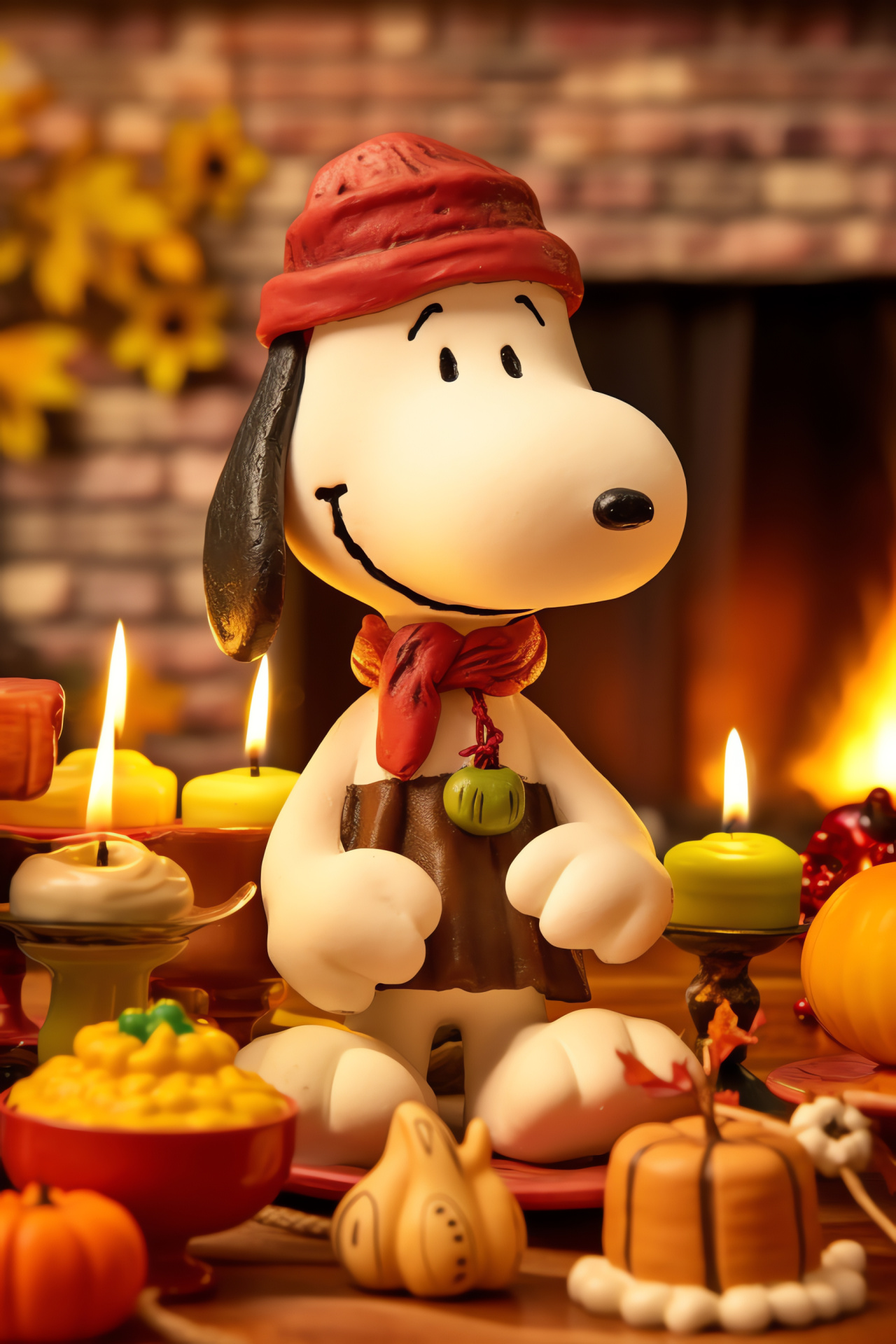 Classic comic duo, Woodstock character, Thanksgiving camaraderie, Celebratory gathering, Beloved pets, HD Phone Wallpaper