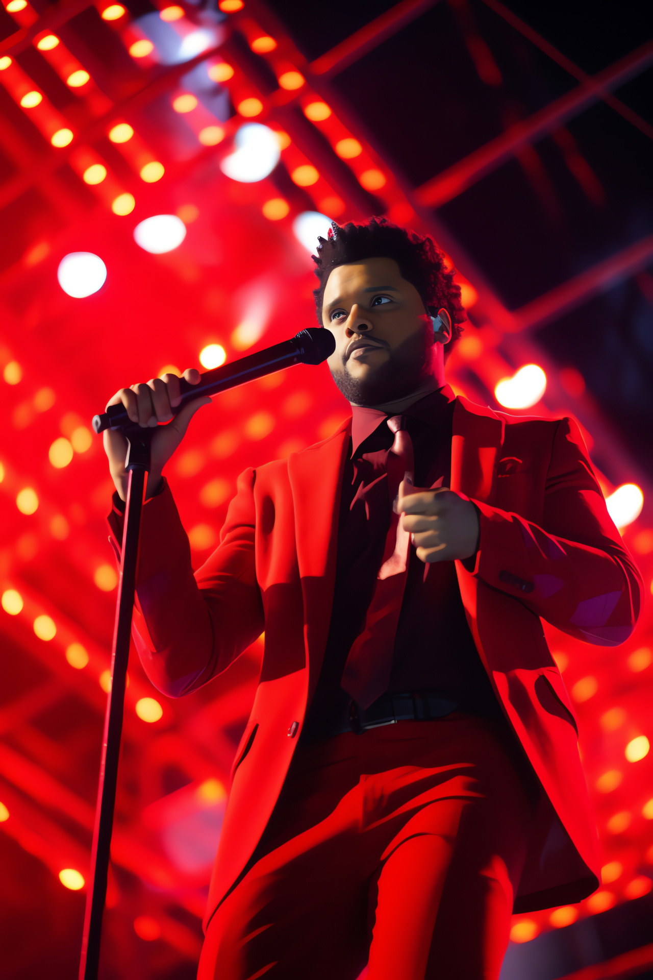 Entertainer The Weeknd, Super Bowl event, Stage lighting, Performer's costume, Singing artist, HD Phone Wallpaper